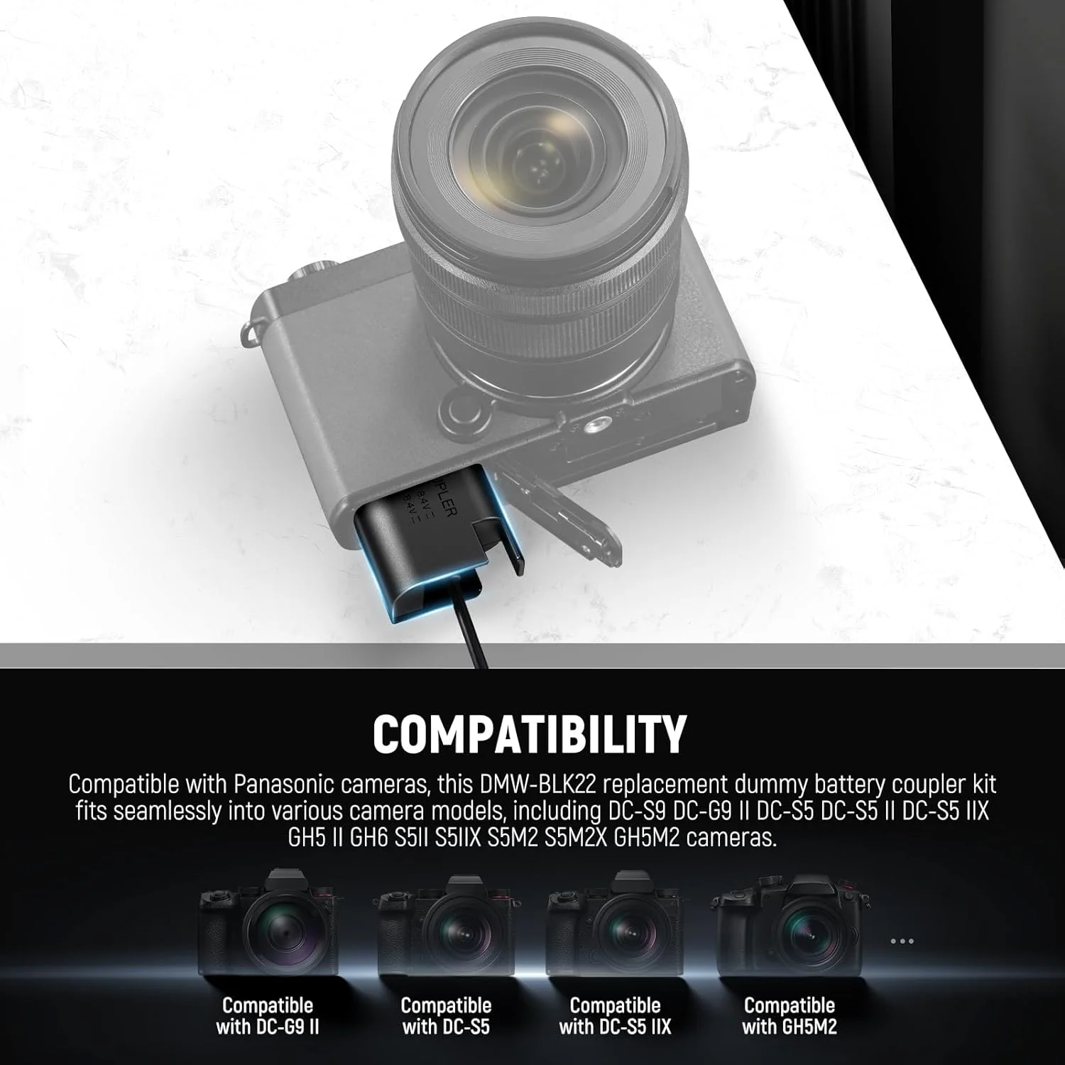 آداپتور منبع تغذیه AC و شارژر باتری ماکت NEEWER DMW-BLK22 سازگار با دوربین های پاناسونیک Lumix DC-S9 DC-G9 II DC-S5 DC-S5 II DC-S5 IIX GH5 II GH6 S5II S5IIX S5M2 S5M2X GH5M2 آداپتور منبع تغذیه AC و شارژر باتری ماکت NEEWER DMW-BLK22 سازگار با دوربین های پاناسونیک Lumix DC-S9 DC-G9 II DC-S5 DC-S5 II DC-S5 IIX GH5 II GH6 S5II S5IIX S5M2 S5M2X GH5M2