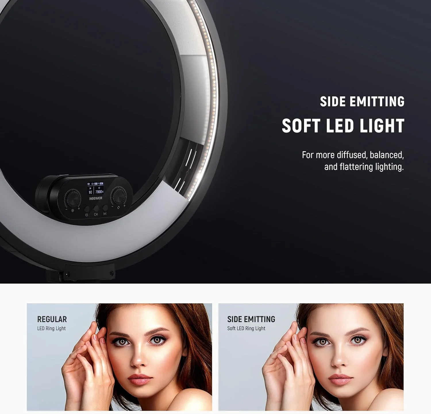 نور حلقه ای 18 اینچی NEEWER RL45B با لبه روشن برای موبایل، دوربین، لپ تاپ، مجموعه نورپردازی LED، نگهدارنده تلفن، پایه رومیزی، اتصال سر توپی، وب کم، تماس زوم، استریم، سلفی نور حلقه ای 18 اینچی NEEWER RL45B با لبه روشن برای موبایل، دوربین، لپ تاپ، مجموعه نورپردازی LED، نگهدارنده تلفن، پایه رومیزی، اتصال سر توپی، وب کم، تماس زوم، استریم، سلفی