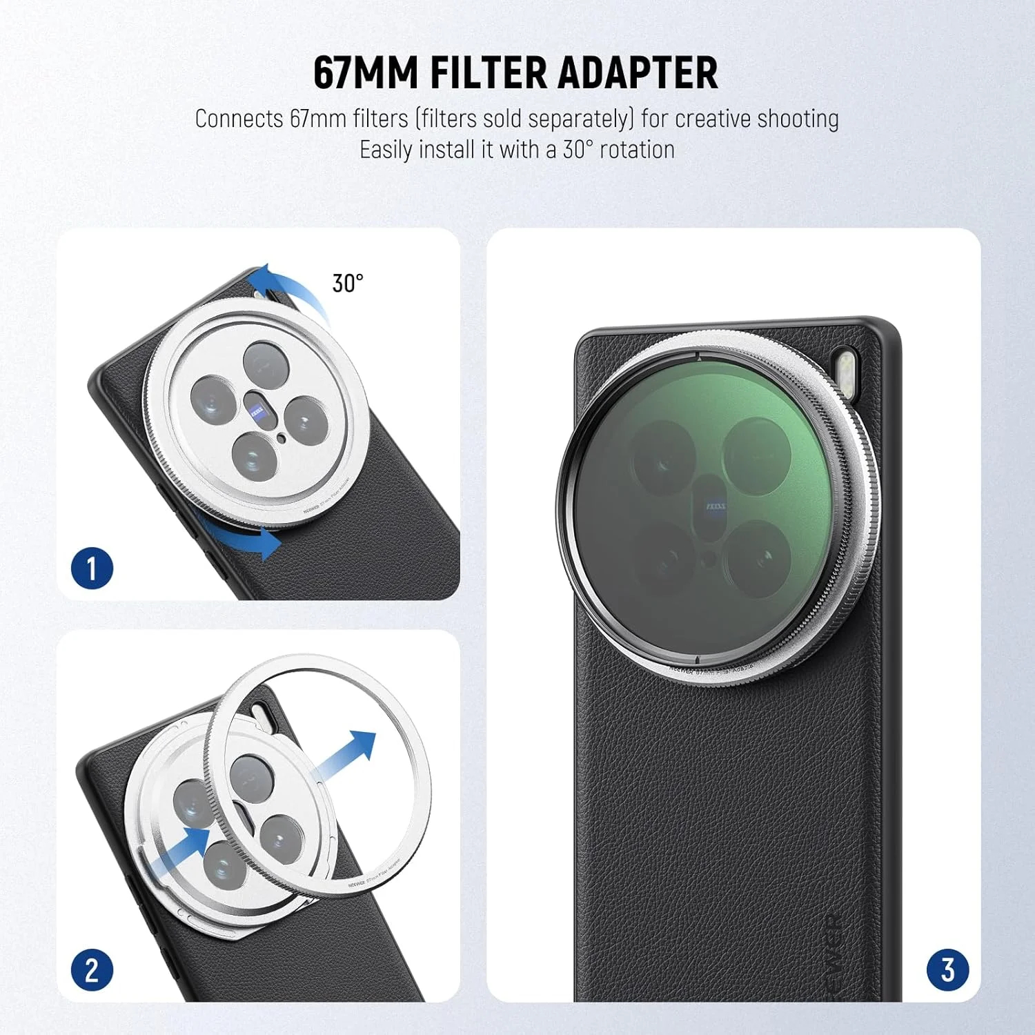 کاور محافظ گوشی NEEWER X100 Ultra، سازگار با VIVO X100 Ultra، TPU مقاوم + چرم مصنوعی PC با مانت لنز 17 میلیمتری و آداپتور فیلتر 67 میلیمتری برای شارژ بیسیم، PA113 مشکی + نقرهای کاور محافظ گوشی NEEWER X100 Ultra، سازگار با VIVO X100 Ultra، TPU مقاوم + چرم مصنوعی PC با مانت لنز 17 میلیمتری و آداپتور فیلتر 67 میلیمتری برای شارژ بیسیم، PA113 مشکی + نقرهای