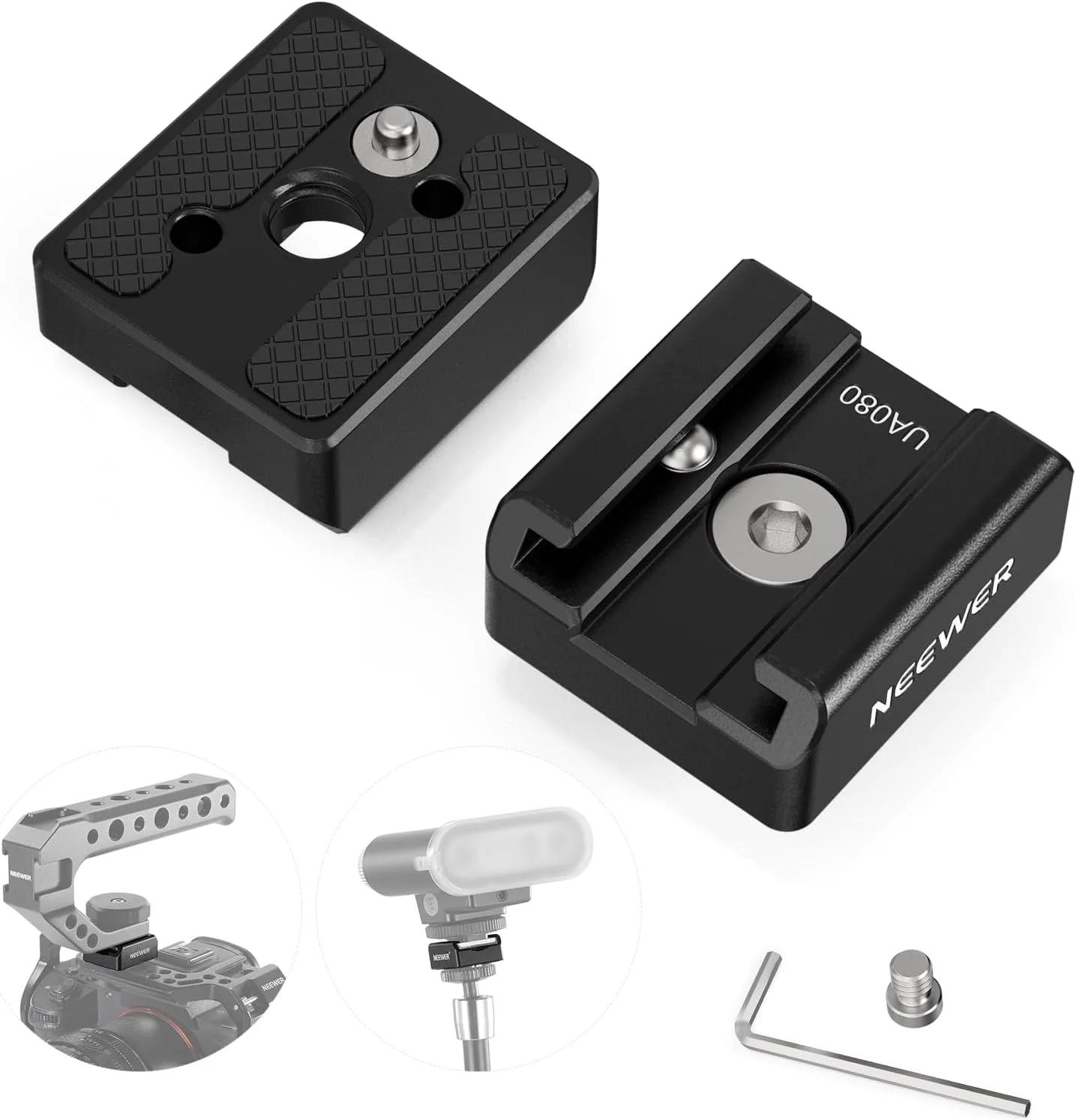 مجموعه آداپتور پایه کفشک سرد NEEWER (2 عدد)، پیچ 1/4 اینچی، پین‌های ضد لغزش فنری برای ARRI، سازگار با فرستنده میکروفون DJI، فلاش، مانت مانیتور، چراغ پنل LED، بازوی جادویی، سه پایه، UA080