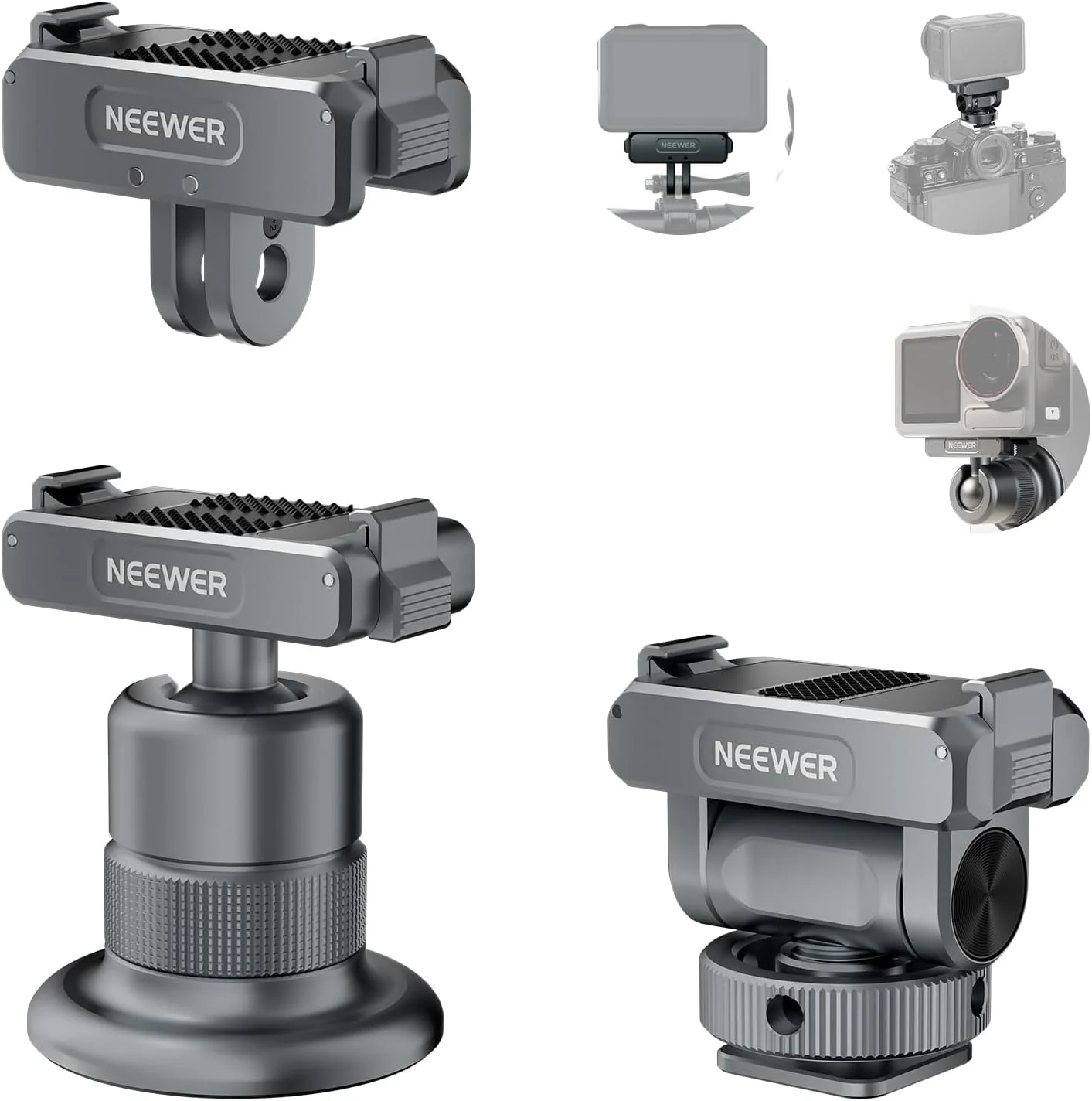 کیت لوازم جانبی دوربین اکشن نیوور سازگار با DJI Osmo Action 5 Pro/4/3، مانت کفشک سرد، مانت مغناطیسی رهاسازی سریع و آداپتور سر توپی، AC011+AC012+AC013، خاکستری تیره کیت لوازم جانبی دوربین اکشن نیوور سازگار با DJI Osmo Action 5 Pro/4/3، مانت کفشک سرد، مانت مغناطیسی رهاسازی سریع و آداپتور سر توپی، AC011+AC012+AC013، خاکستری تیره