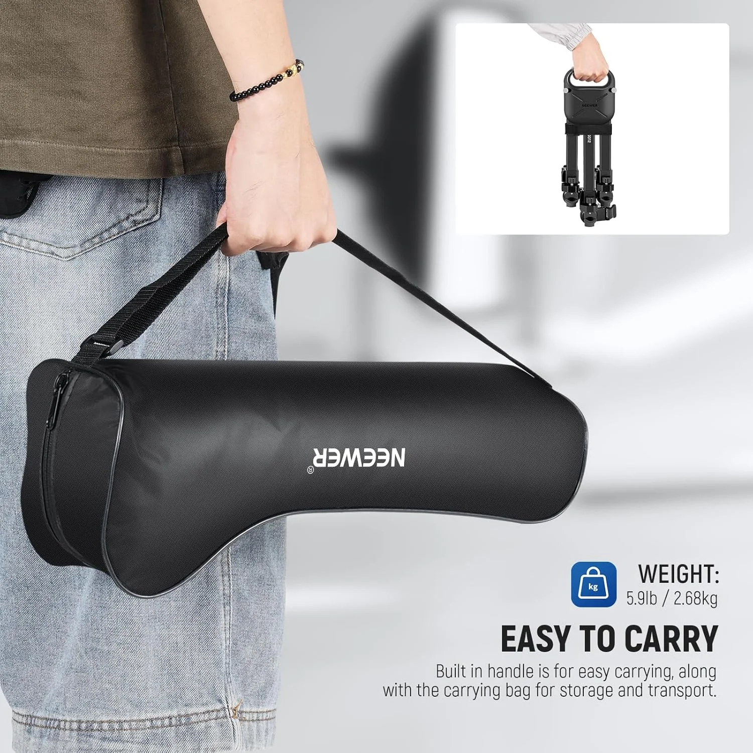 چرخ سه پایه عکاسی NEEWER، چرخ دوربین با قفل سریع و چرخهای لاستیکی 3 اینچی، پایههای تلسکوپی، دسته و کیف، 20 کیلوگرم ظرفیت برای دوربینهای DSLR، دوربین فیلمبرداری، ضبط عکس و فیلم، TS012 چرخ سه پایه عکاسی NEEWER، چرخ دوربین با قفل سریع و چرخهای لاستیکی 3 اینچی، پایههای تلسکوپی، دسته و کیف، 20 کیلوگرم ظرفیت برای دوربینهای DSLR، دوربین فیلمبرداری، ضبط عکس و فیلم، TS012