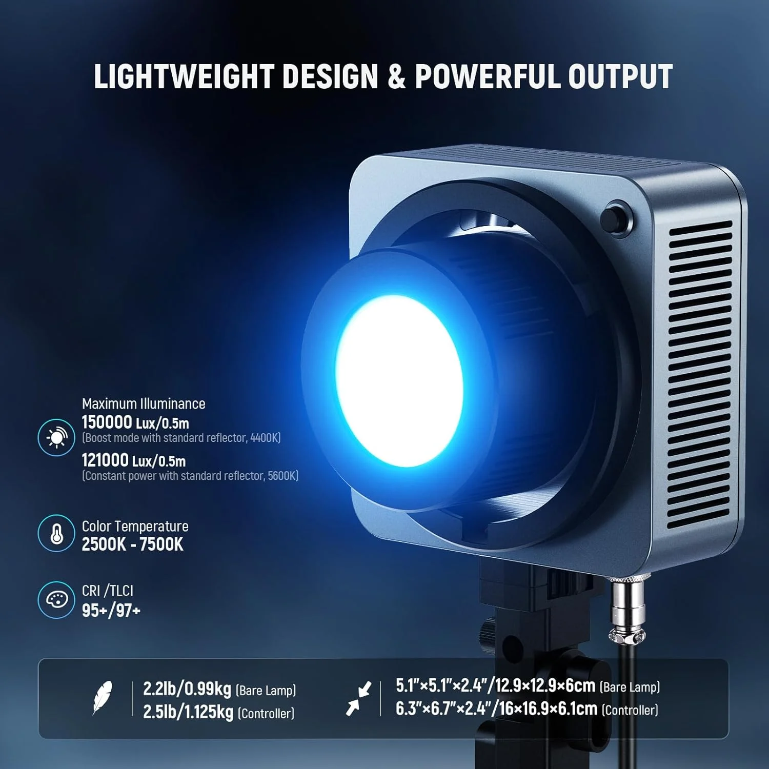 نور ویدئویی ال ای دی RGB قابل حمل NEEWER HS200C، کنترل از طریق اپلیکیشن/2.4G/پنل/DMX، 280 وات 150000Lx 2500-7500K CRI95+ COB نورپردازی خروجی مداوم Bowens Spotlight برای ضبط ویدئو، استریمینگ، عکاسی استودیویی