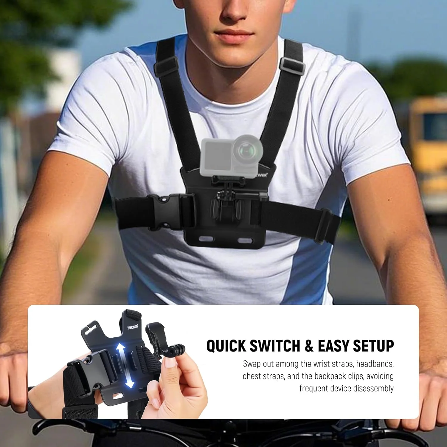 مجموعه لوازم جانبی نیوور سازگار با دوربین های اکشن GoPro Hero Insta360 DJI AKASO، شامل بند سر با قابلیت تعویض سریع، بند سینه، گیره کلاه کوله پشتی و بند مچی 360 درجه مدل GP-75 مجموعه لوازم جانبی نیوور سازگار با دوربین های اکشن GoPro Hero Insta360 DJI AKASO، شامل بند سر با قابلیت تعویض سریع، بند سینه، گیره کلاه کوله پشتی و بند مچی 360 درجه مدل GP-75