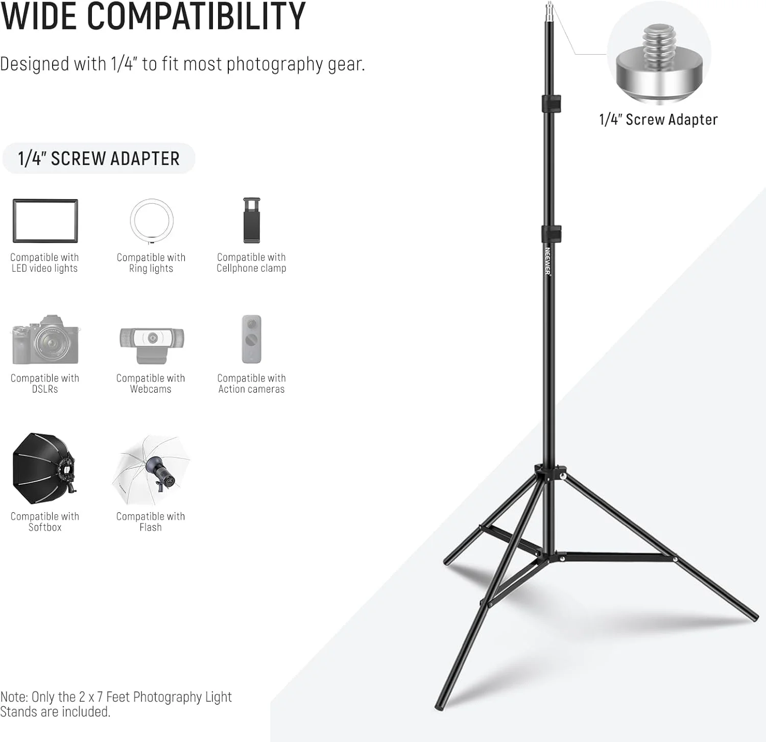 پایه نور عکاسی نیور مدل ST210، بسته 2 عددی، ارتفاع 210 سانتی متر، سه پایه استودیویی تاشو از جنس آلیاژ آلومینیوم برای ویدیو، پرتره، نورپردازی عکاسی، رفلکتور، سافت باکس، چتر و پس زمینه پایه نور عکاسی نیور مدل ST210، بسته 2 عددی، ارتفاع 210 سانتی متر، سه پایه استودیویی تاشو از جنس آلیاژ آلومینیوم برای ویدیو، پرتره، نورپردازی عکاسی، رفلکتور، سافت باکس، چتر و پس زمینه