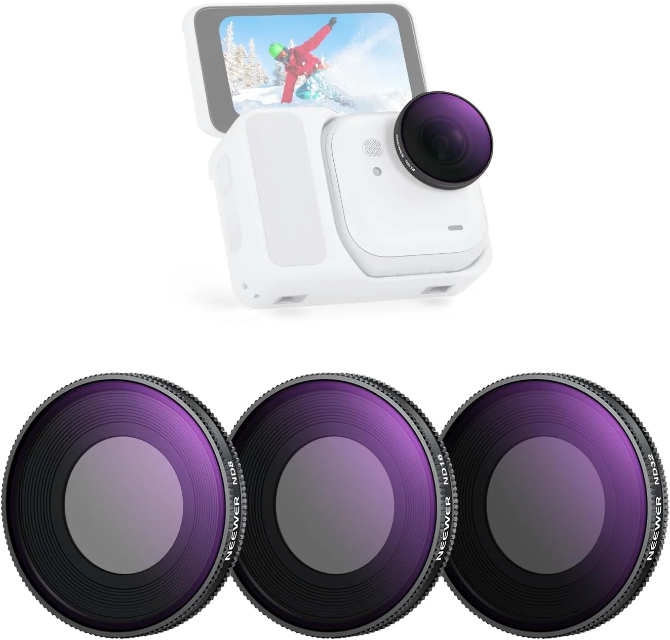 مجموعه فیلتر ND نیور سازگار با Insta360 GO Ultra (ND8/ND16/ND32)، کیت فیلتر لنز چگالی خنثی پیچی، شیشه اپتیکال HD چند لایه، فریم باریک، لوازم جانبی دوربین اکشن، FL-C50