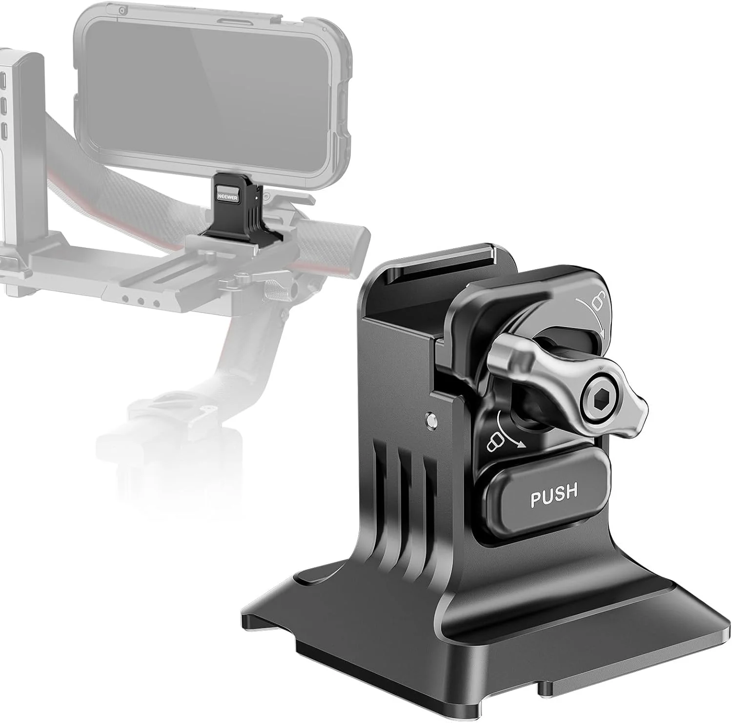 نگهدارنده سه پایه گوشی NEEWER با پایه Arca Type، رزوه 1/4 اینچی، گیره رهاسازی سریع سازگار با قفس گوشی iPhone 16 Pro Max S25 Ultra DJI RS4 Mini RS4 RS3 Pro RS2 RSC2، PA124
