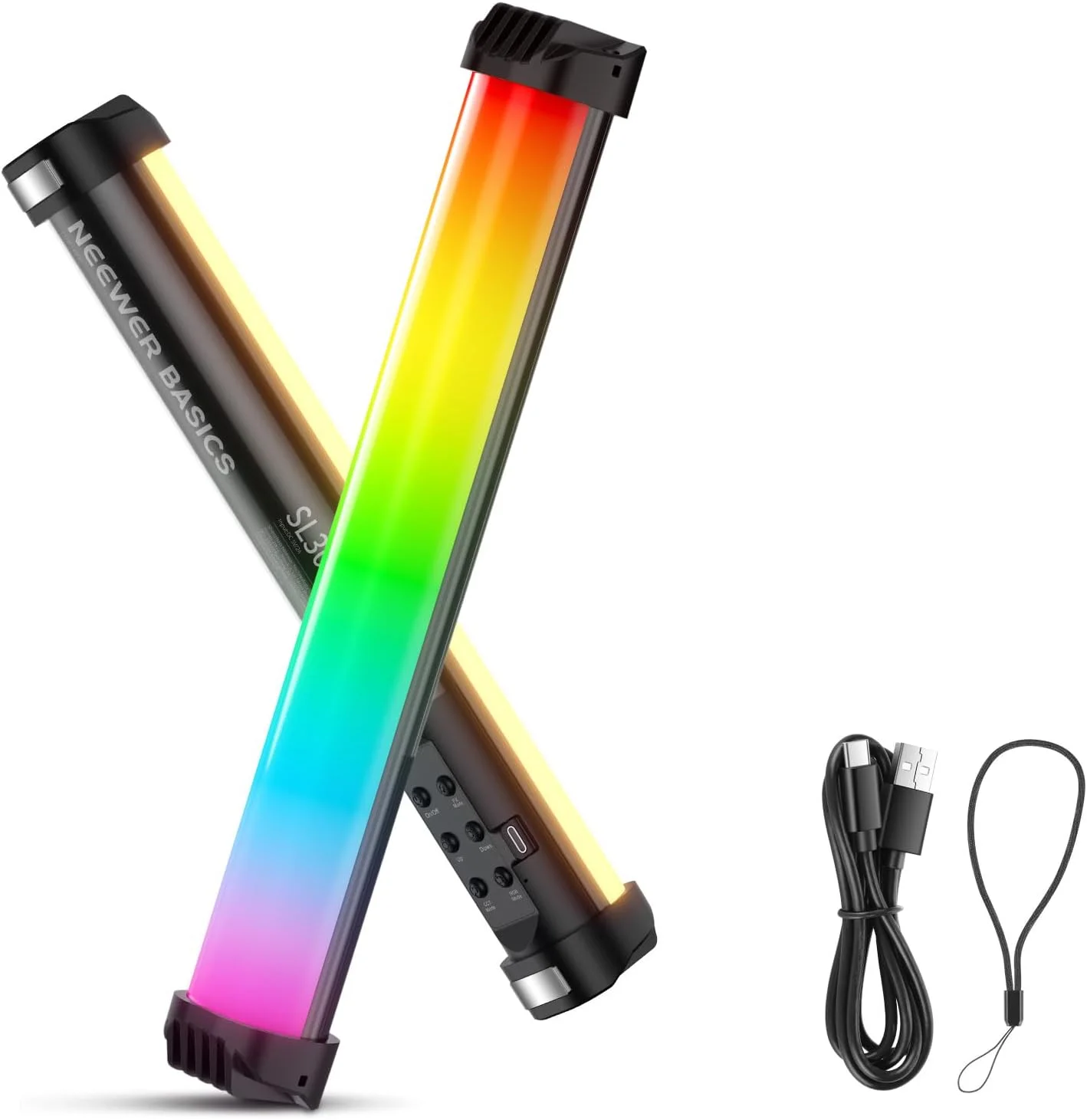 چراغ عصایی مغناطیسی RGB نیور BASICS 12 اینچی، 2700K/4000K/6500K CRI95 8W LED با قابلیت تنظیم نور، میله چراغ لوله ای دستی با 51 حالت RGB 2000mAh برای ضبط ویدیو استودیویی استریمینگ دوربین YouTube TikTok، مدل SL30