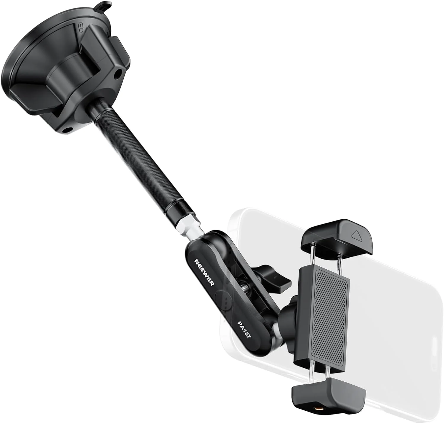 نگهدارنده گوشی نیور برای خودرو، پایه نگهدارنده گوشی فلزی با مکش خلاء و چرخش 360 درجه، بازوی جادویی توسعه یافته سازگار با آیفون سامسونگ برای شیشه جلو، نورگیر، ناوبری، ضبط ویدیو، PA137