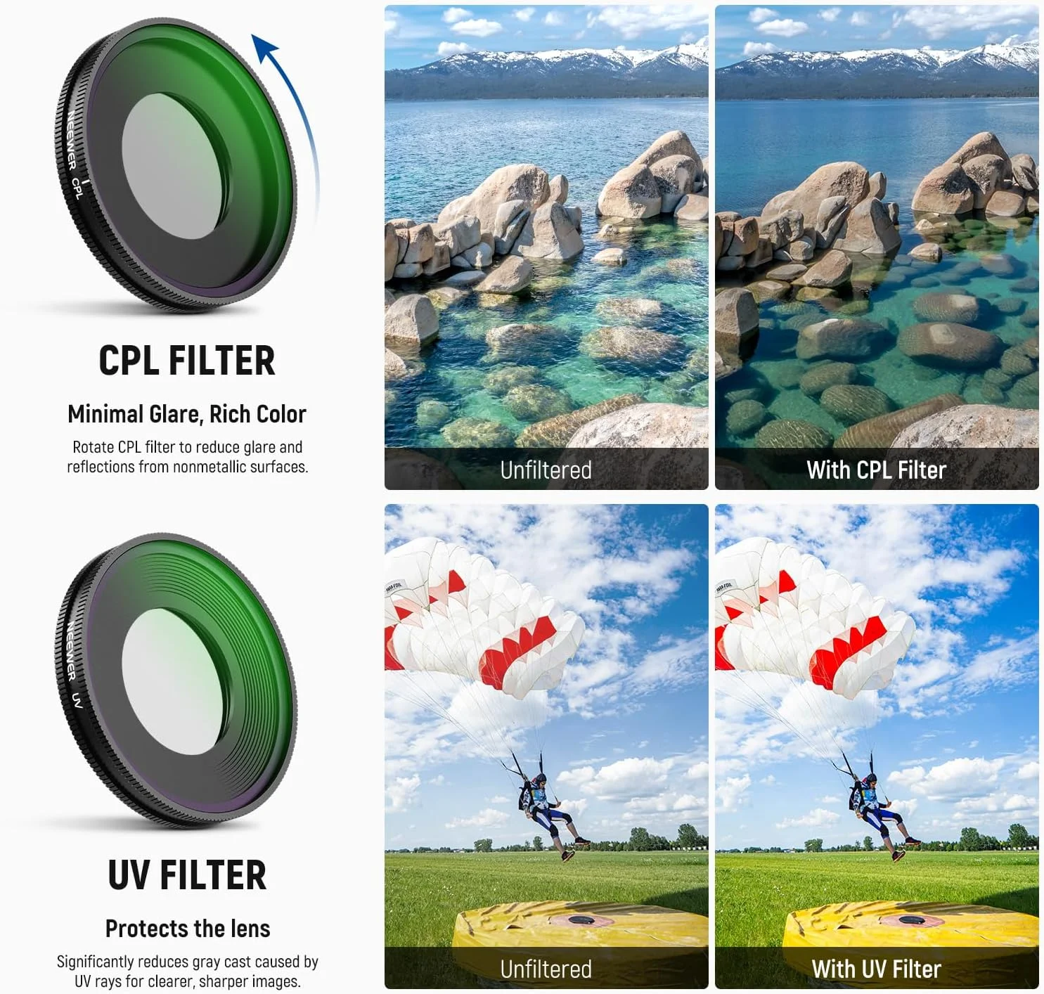 مجموعه فیلتر ND نیوئر سازگار با Insta360 GO Ultra (UV/CPL/ND8/ND16/ND32/ND64)، فیلتر لنز پلاریزه دایره ای با پیچ، لوازم جانبی دوربین اکشن شیشه ای اپتیکال HD، FL-C53 مجموعه فیلتر ND نیوئر سازگار با Insta360 GO Ultra (UV/CPL/ND8/ND16/ND32/ND64)، فیلتر لنز پلاریزه دایره ای با پیچ، لوازم جانبی دوربین اکشن شیشه ای اپتیکال HD، FL-C53