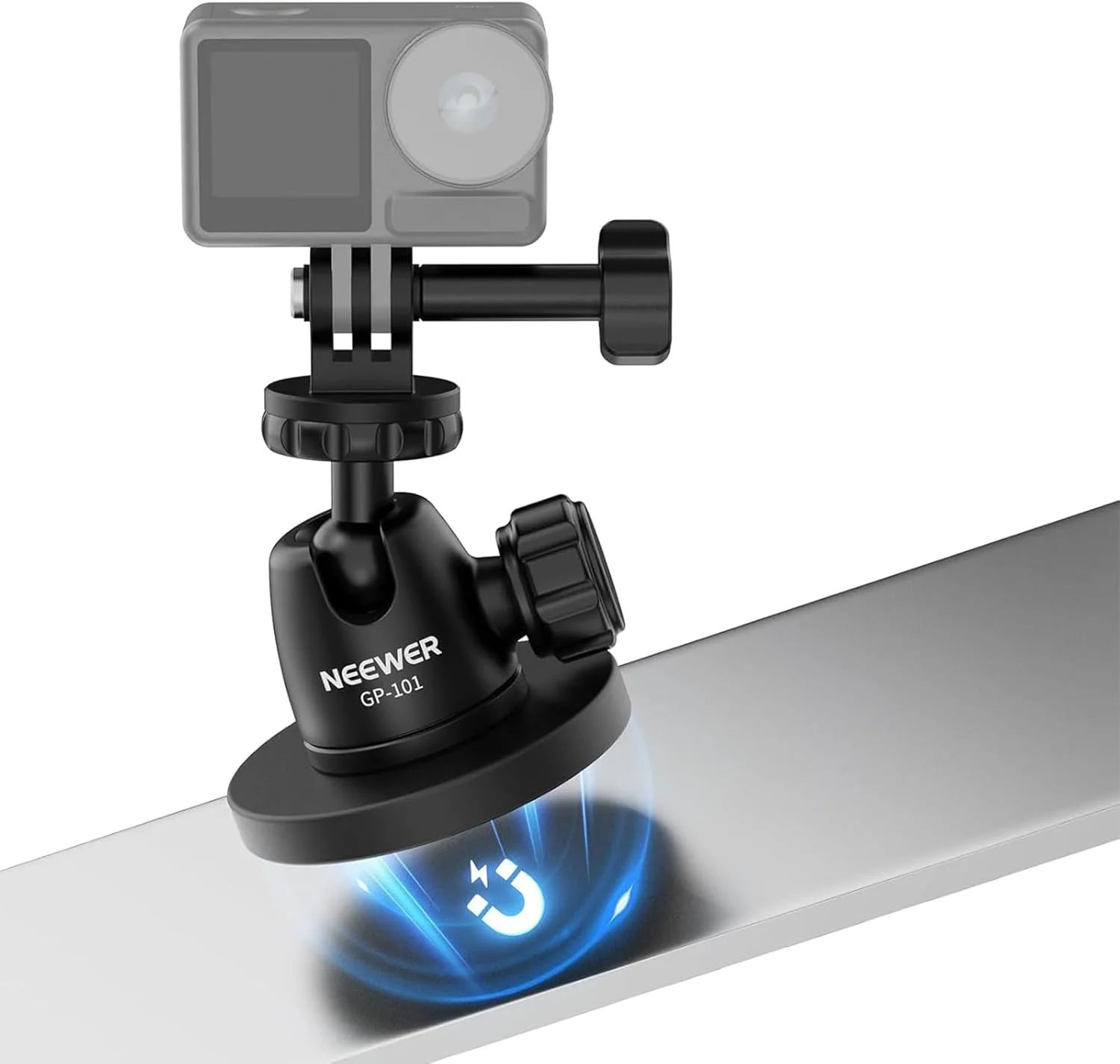 پایه مغناطیسی دوربین اکشن NEEWER BASICS سازگار با لوازم جانبی GoPro Insta360 DJI AKASO، پایه سر توپی 360 درجه مغناطیسی قوی برای ضبط ویدیو خودرو و پخش زنده، GP-101