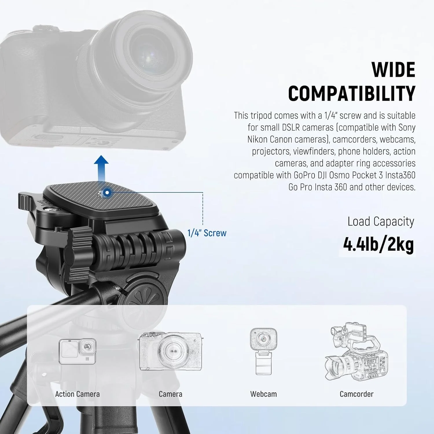 سه پایه رومیزی کوچک NEEWER مدل ENTRY LEVEL VERSION سازگار با آیفون برای ضبط ویدیو، پایه دوربین DSLR و وب کم کوچک و جمع و جور، هد پن و تیلت 3 طرفه و نگهدارنده تلفن همراه، TP52 سه پایه رومیزی کوچک NEEWER مدل ENTRY LEVEL VERSION سازگار با آیفون برای ضبط ویدیو، پایه دوربین DSLR و وب کم کوچک و جمع و جور، هد پن و تیلت 3 طرفه و نگهدارنده تلفن همراه، TP52