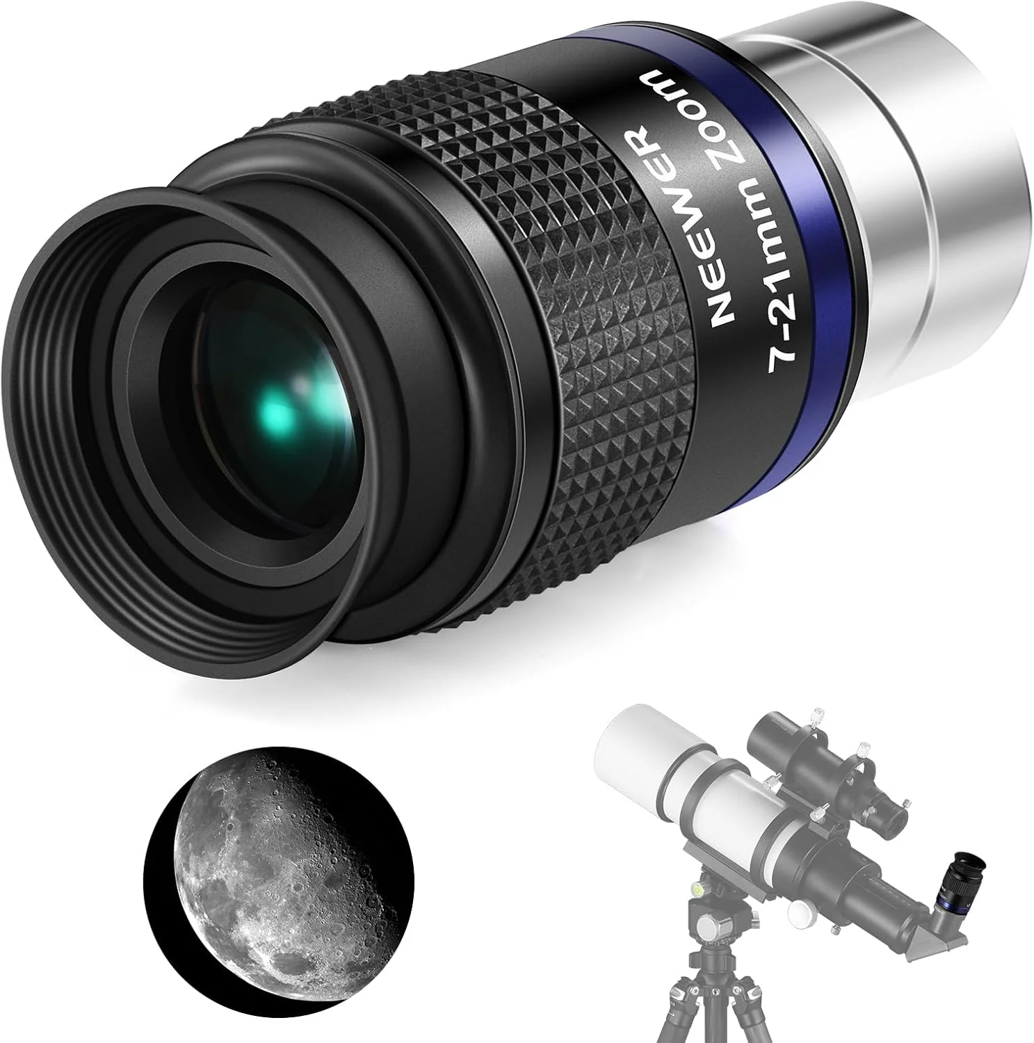 چشمی تلسکوپ زوم نیور با محدوده فاصله کانونی 7-21 میلی‌متر، میدان دید 40 تا 57 درجه، فاصله چشمی 15 میلی‌متر، 5 عدسی در 3 گروه برای تلسکوپ‌های نجومی با لوله 1.25 اینچی، مدل LS-T22