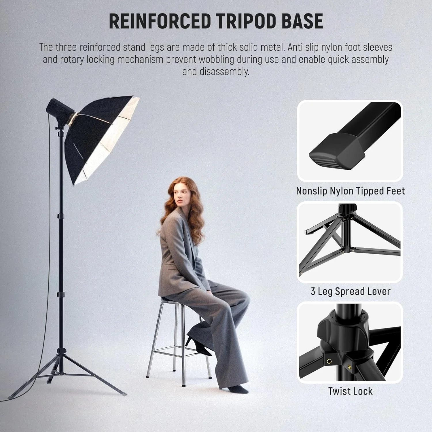 پایه نور عکاسی نیور 56-200 سانتی متر با سر توپی و پیچ 1/4 اینچی، حداکثر تحمل وزن 4 کیلوگرم، سه پایه نورپردازی استودیویی آلومینیومی قابل حمل، پایه ویدئویی تلفن برای نور فلاش سافت باکس دوربین DSLR، مدل ST200B