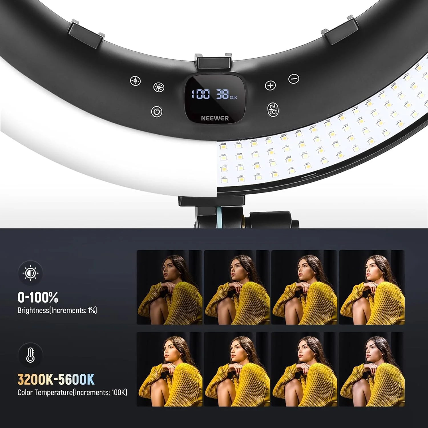 نور حلقوی 19 اینچی NEEWER RP19H با سه پایه / 3 نگهدارنده تلفن / پارچه تمیز کننده سازگار با آیفون، کنترل لمسی 2.4G، نور حلقوی LED برای استودیو ویدئویی، پخش زنده، زوم، سلفی، نورپردازی آرایش نور حلقوی 19 اینچی NEEWER RP19H با سه پایه / 3 نگهدارنده تلفن / پارچه تمیز کننده سازگار با آیفون، کنترل لمسی 2.4G، نور حلقوی LED برای استودیو ویدئویی، پخش زنده، زوم، سلفی، نورپردازی آرایش