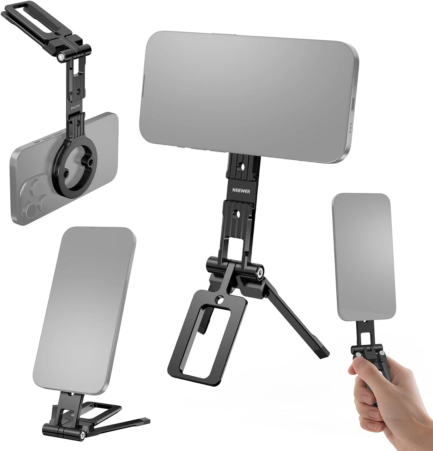پایه نگهدارنده مغناطیسی دوگانه گوشی NEEWER، گیره فلزی نگهدارنده گوشی با رزوه 1/4 اینچی، کفشک سرد و نوع Arca، سازگار با آیفون سامسونگ هواوی اندروید برای ضبط ویدیو، PA098