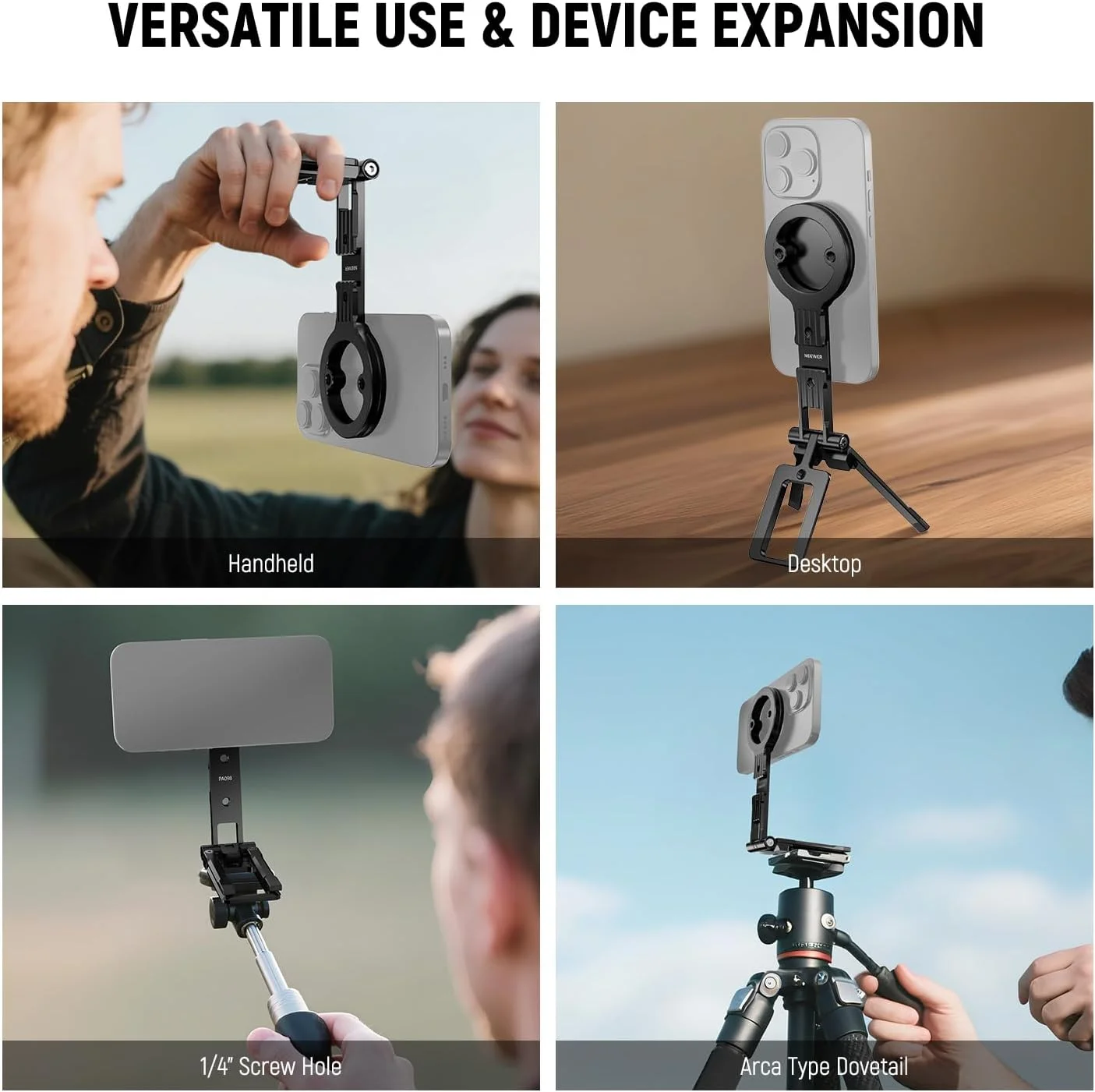 پایه نگهدارنده مغناطیسی دوگانه گوشی NEEWER، گیره فلزی نگهدارنده گوشی با رزوه 1/4 اینچی، کفشک سرد و نوع Arca، سازگار با آیفون سامسونگ هواوی اندروید برای ضبط ویدیو، PA098 پایه نگهدارنده مغناطیسی دوگانه گوشی NEEWER، گیره فلزی نگهدارنده گوشی با رزوه 1/4 اینچی، کفشک سرد و نوع Arca، سازگار با آیفون سامسونگ هواوی اندروید برای ضبط ویدیو، PA098