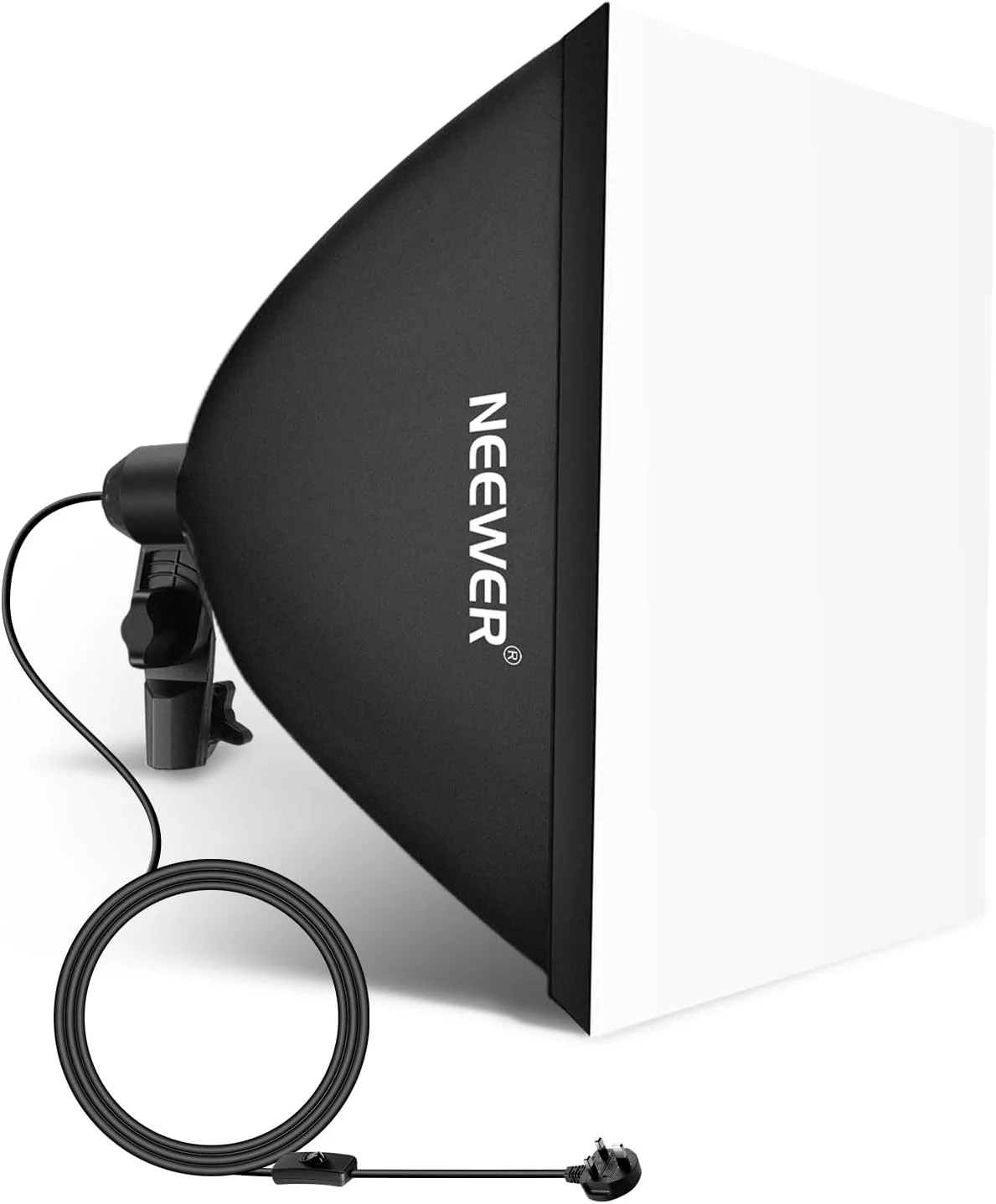 نرم باکس 40x40 سانتی‌متری NEEWER با سرپیچ سرامیکی E27، سیم برق دارای گواهی UL، دیفیوزر سفید و آداپتور پایه، اصلاح‌کننده نور بادوام نایلونی سافت باکس برای نورپردازی عکاسی استودیویی، SF4040 (دوشاخه UK)