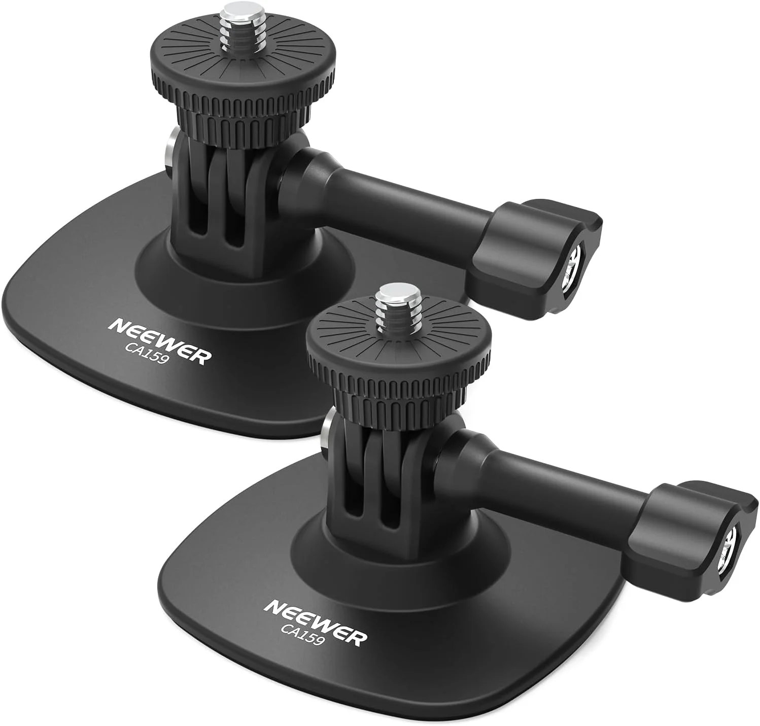 پایه چسبی دوربین Neewer بسته 2 عددی سازگار با دوربین های اکشن Insta 360 GoPro DJI AKASO، آداپتور پایه نگهدارنده کلاه ایمنی خودرو با قابلیت انعطاف 180 درجه برای ضبط ویدیو POV و پخش زنده، برای لوازم جانبی 1/4 اینچی، CA159