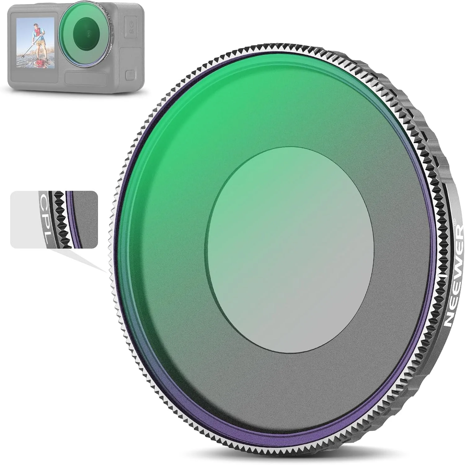 فیلتر CPL قابل تنظیم نیوئر سازگار با DJI Osmo Action 5 Pro و Action 4، فیلتر لنز پلاریزه دایره ای پیچی شیشه نوری HD چند لایه قاب باریک لوازم جانبی دوربین اکشن، FL-N49