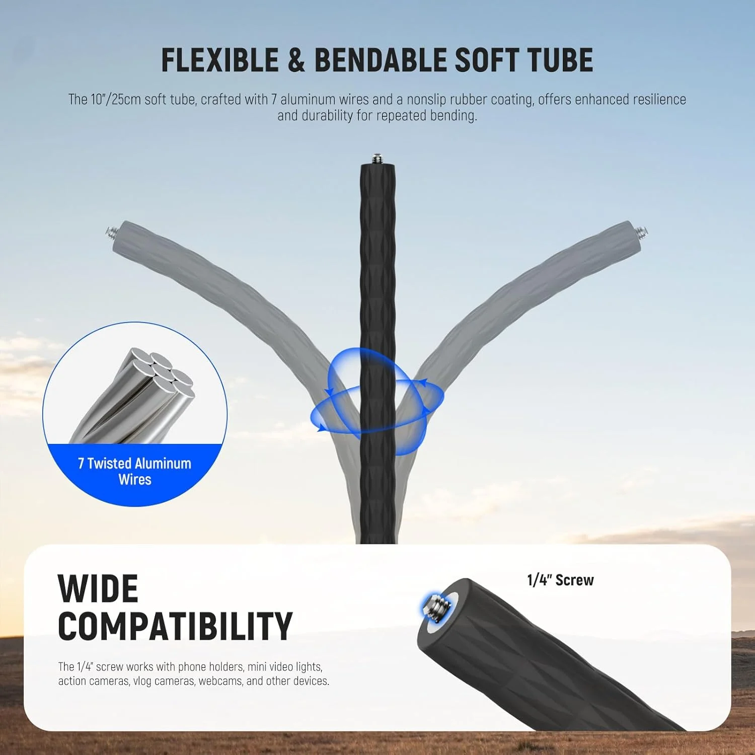 کیت اتصال دوربین اکشن NEEWER GP-26 با گیره سوپر، لوله نرم، نگهدارنده تلفن و پارچه تمیزکننده، سازگار با GoPro Insta360 DJI iPhone Android برای ضبط ویدیو کیت اتصال دوربین اکشن NEEWER GP-26 با گیره سوپر، لوله نرم، نگهدارنده تلفن و پارچه تمیزکننده، سازگار با GoPro Insta360 DJI iPhone Android برای ضبط ویدیو