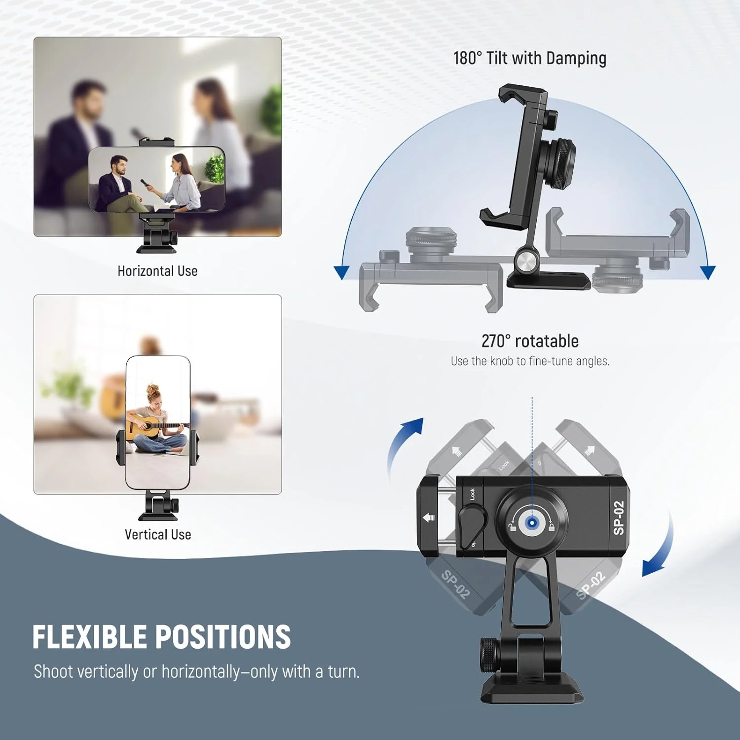 نگهدارنده گوشی سه پایه NEEWER SP-02 با صفحه رهاسازی سریع Arca Type، کفشک سرد، چرخش 360 درجه، شیب 180 درجه و پارچه تمیز کننده، نگهدارنده تاشو سازگار با آیفون، اندروید، سامسونگ برای ضبط ویدیو نگهدارنده گوشی سه پایه NEEWER SP-02 با صفحه رهاسازی سریع Arca Type، کفشک سرد، چرخش 360 درجه، شیب 180 درجه و پارچه تمیز کننده، نگهدارنده تاشو سازگار با آیفون، اندروید، سامسونگ برای ضبط ویدیو