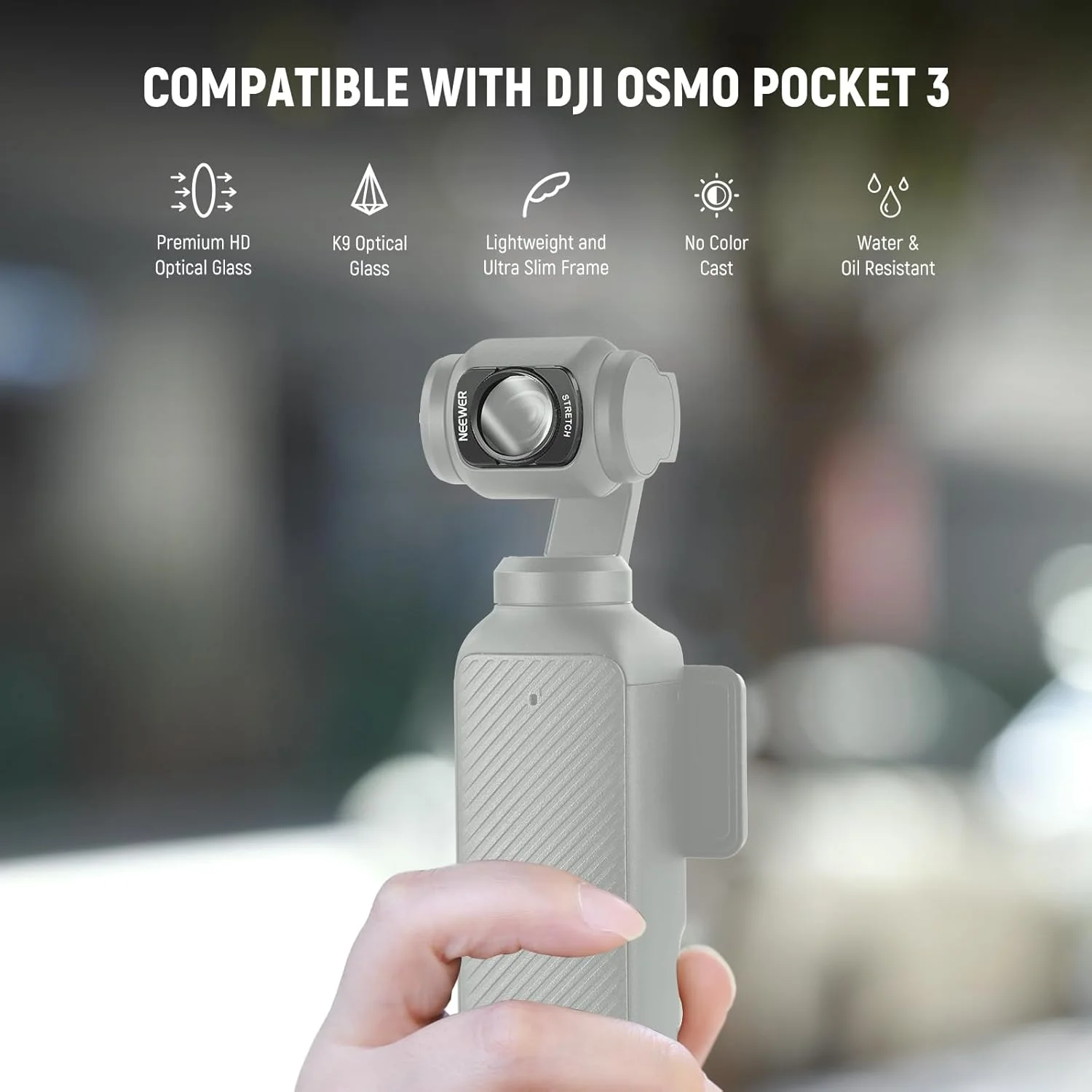 فیلتر افکت حرکتی میدان مرکزی منشوری کششی دو طرفه NEEWER سازگار با لوازم جانبی DJI Osmo Pocket 3 Creator Combo، شیشه نوری HD چند لایه مغناطیسی با محافظ صفحه نمایش، FL-C37