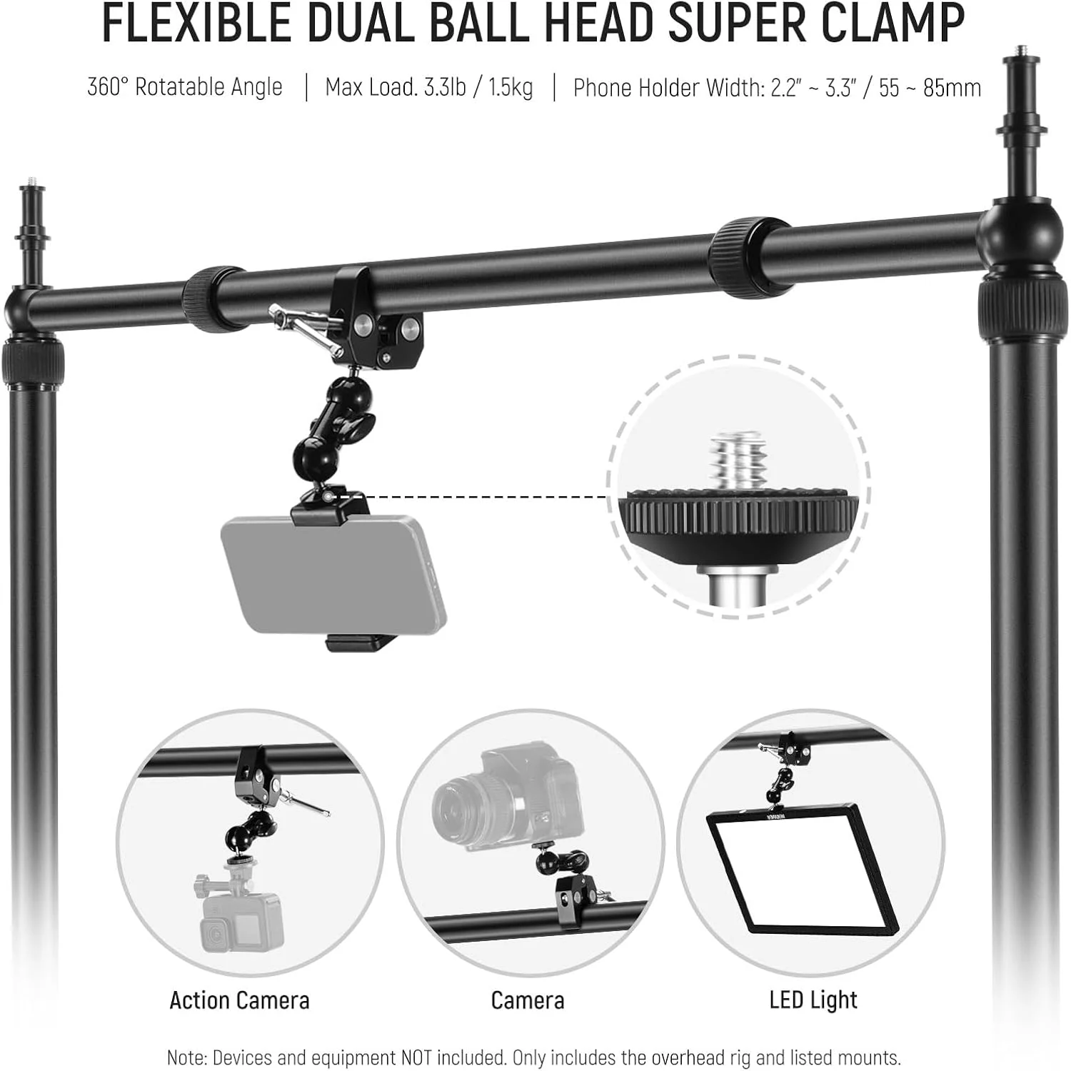 پایه نگهدارنده دوربین بالای سر NEEWER NK002 به همراه هولدر موبایل/2 عدد هد توپی/بازو/گیره سوپر/دستمال تمیز کننده برای میکروفون و وب کم، پایه رومیزی چند منظوره با ارتفاع و عرض قابل تنظیم، حداکثر تحمل وزن 12 کیلوگرم پایه نگهدارنده دوربین بالای سر NEEWER NK002 به همراه هولدر موبایل/2 عدد هد توپی/بازو/گیره سوپر/دستمال تمیز کننده برای میکروفون و وب کم، پایه رومیزی چند منظوره با ارتفاع و عرض قابل تنظیم، حداکثر تحمل وزن 12 کیلوگرم