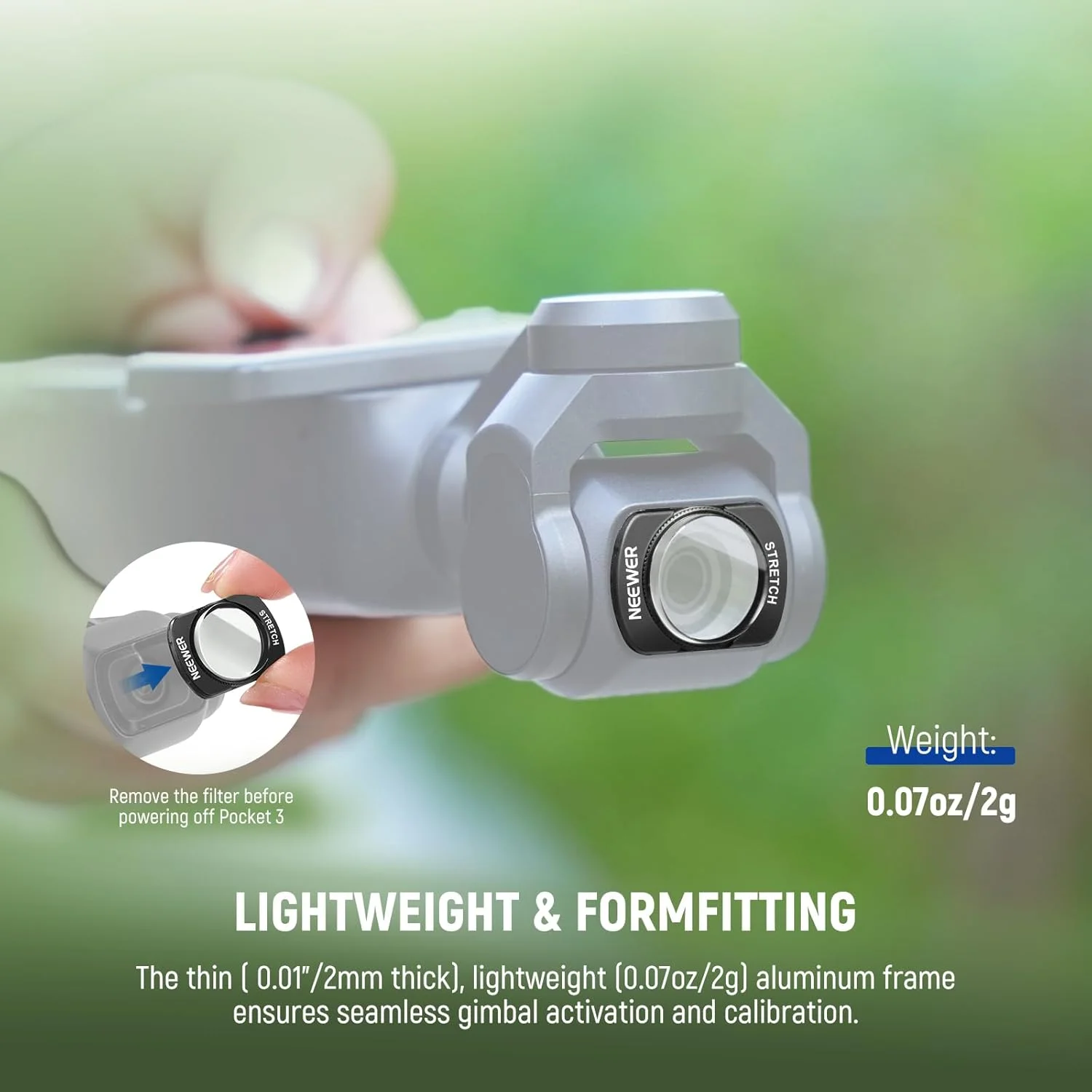 فیلتر افکت حرکتی میدان مرکزی منشوری کششی دو طرفه NEEWER سازگار با لوازم جانبی DJI Osmo Pocket 3 Creator Combo، شیشه نوری HD چند لایه مغناطیسی با محافظ صفحه نمایش، FL-C37
