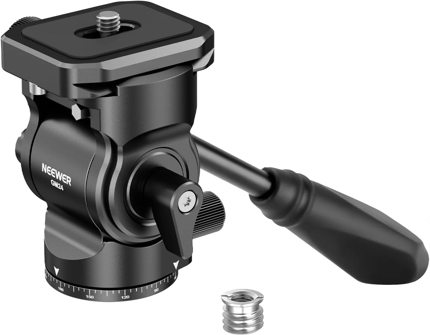 هد سیال سه پایه NEEWER با صفحه و دسته رهاسازی سریع، آداپتور پایه سه پایه دوربین فلزی با قابلیت چرخش و شیب سازگار با Arca Swiss برای دوربین های کامپکت DSLR، حداکثر بار 3 کیلوگرم، GM24 تمام مشکی