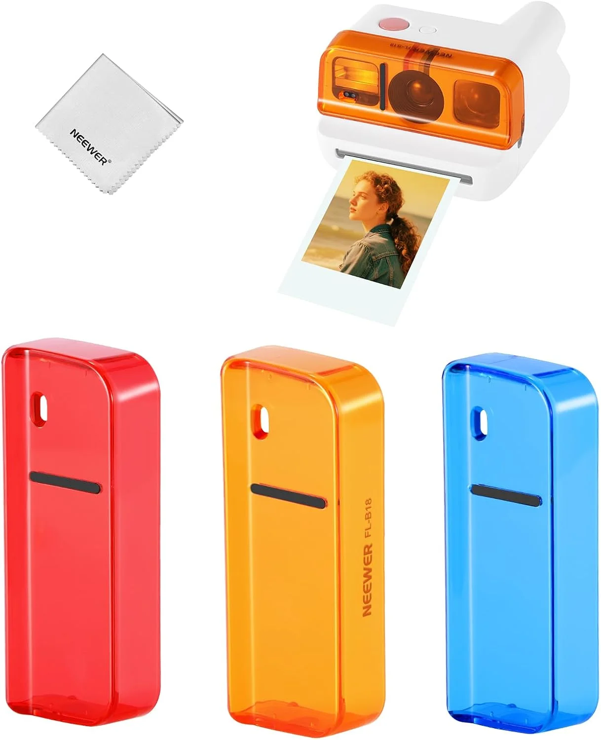 مجموعه فیلتر لنز NEEWER سازگار با دوربین پولاروید گو، کیت 3 عددی فیلتر ژله ای رنگی گیره ای (قرمز، آبی، نارنجی) برای عکاسی خلاقانه، FL-B18