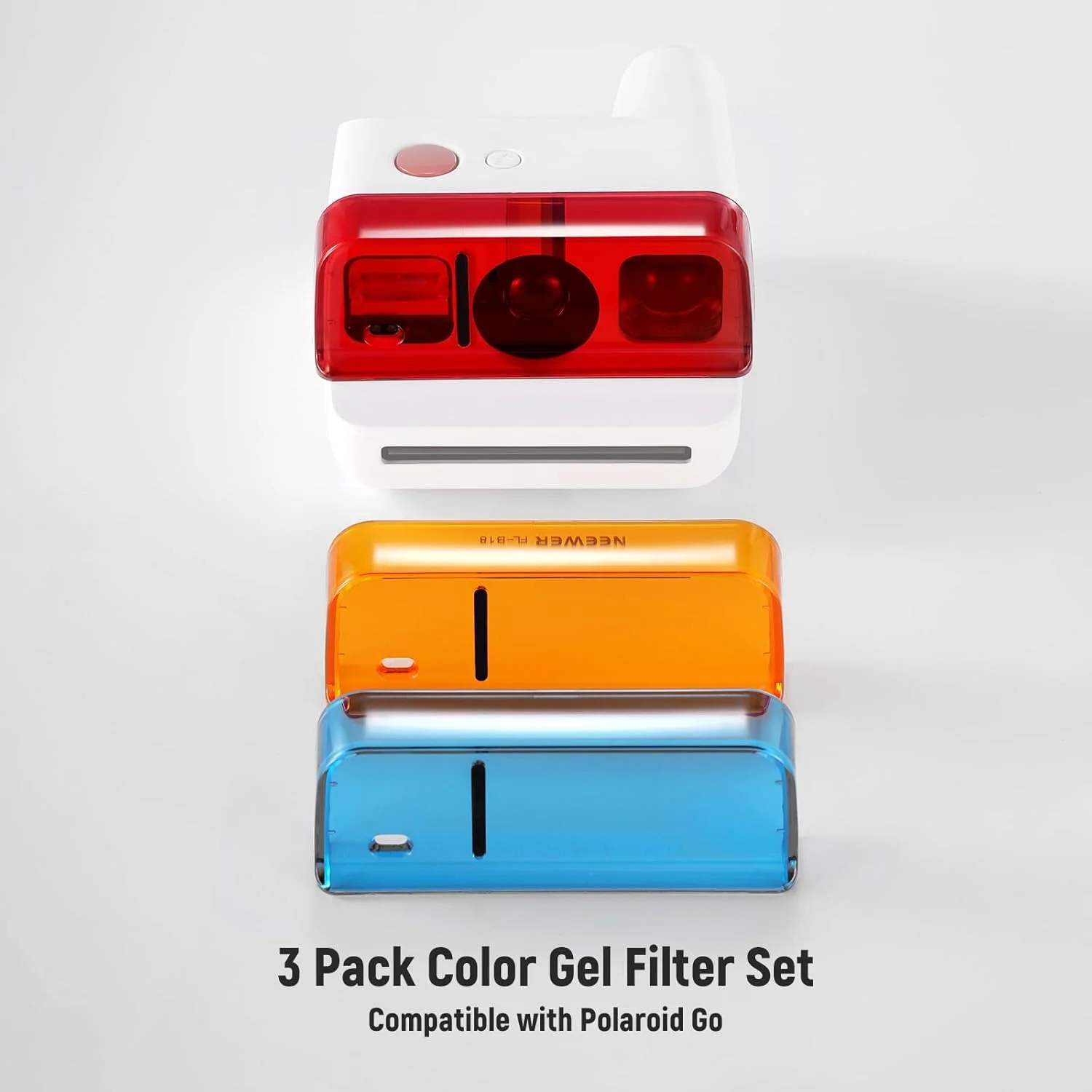 مجموعه فیلتر لنز NEEWER سازگار با دوربین پولاروید گو، کیت 3 عددی فیلتر ژله ای رنگی گیره ای (قرمز، آبی، نارنجی) برای عکاسی خلاقانه، FL-B18