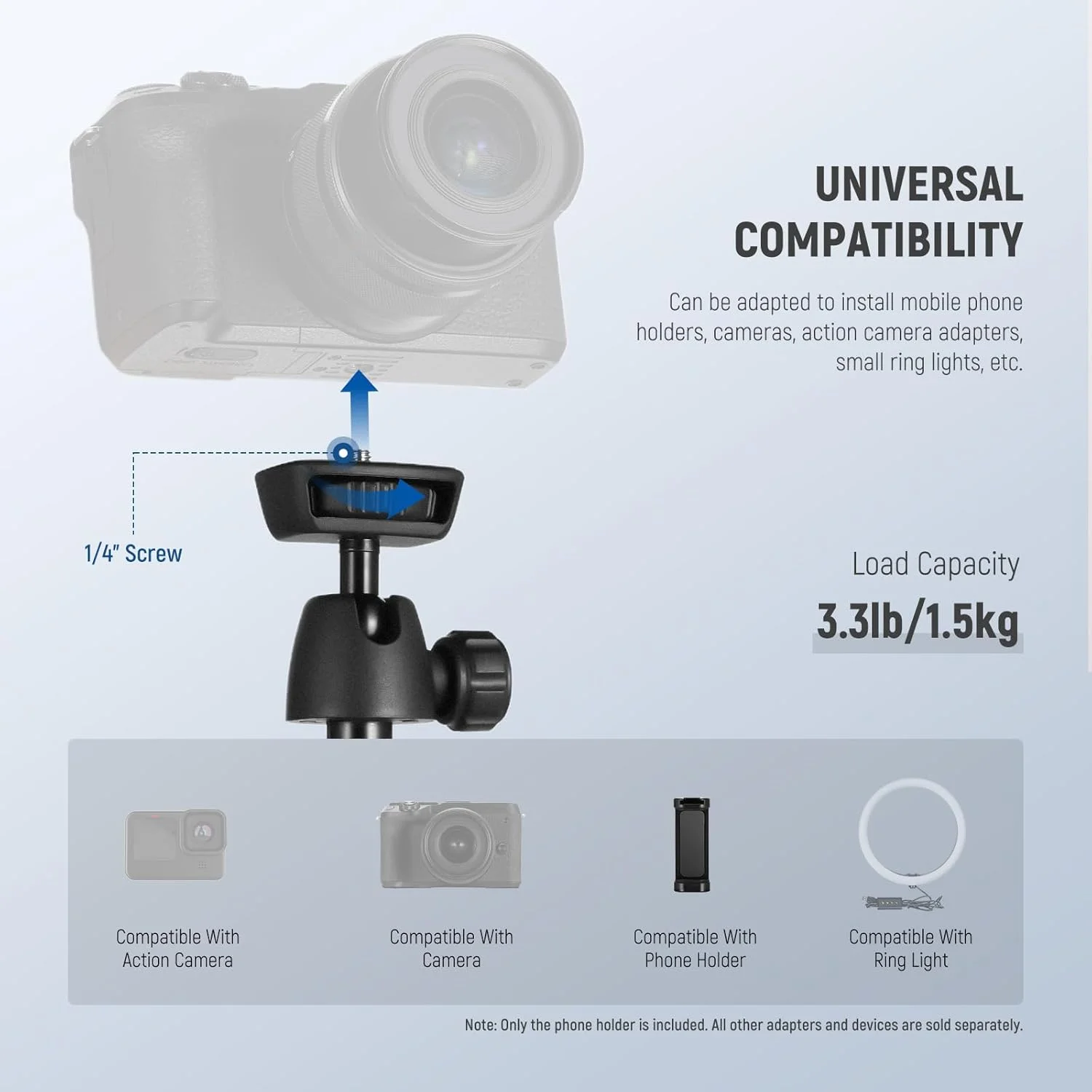 سه پایه دوربین و موبایل نیوور با هولدر موبایل و ریموت، 160 سانتی متری تمام فلزی، مناسب برای ضبط ویدیو و ولاگ، سازگار با آیفون، کانن، سونی، نیکون، به همراه پارچه تمیز کننده، مدل TS05 سه پایه دوربین و موبایل نیوور با هولدر موبایل و ریموت، 160 سانتی متری تمام فلزی، مناسب برای ضبط ویدیو و ولاگ، سازگار با آیفون، کانن، سونی، نیکون، به همراه پارچه تمیز کننده، مدل TS05