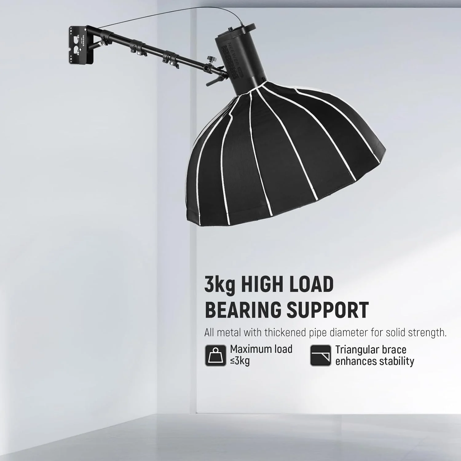 بازوی بوم دیواری نور حلقه ای NEEWER WB-100، 55-116 سانتی متر، پایه دیواری نور مثلثی چرخان 180 درجه برای نور فلاش عکاسی، نور تک، سافت باکس، چتر، بازتابنده آلومینیومی، ظرفیت بار 3 کیلوگرم بازوی بوم دیواری نور حلقه ای NEEWER WB-100، 55-116 سانتی متر، پایه دیواری نور مثلثی چرخان 180 درجه برای نور فلاش عکاسی، نور تک، سافت باکس، چتر، بازتابنده آلومینیومی، ظرفیت بار 3 کیلوگرم