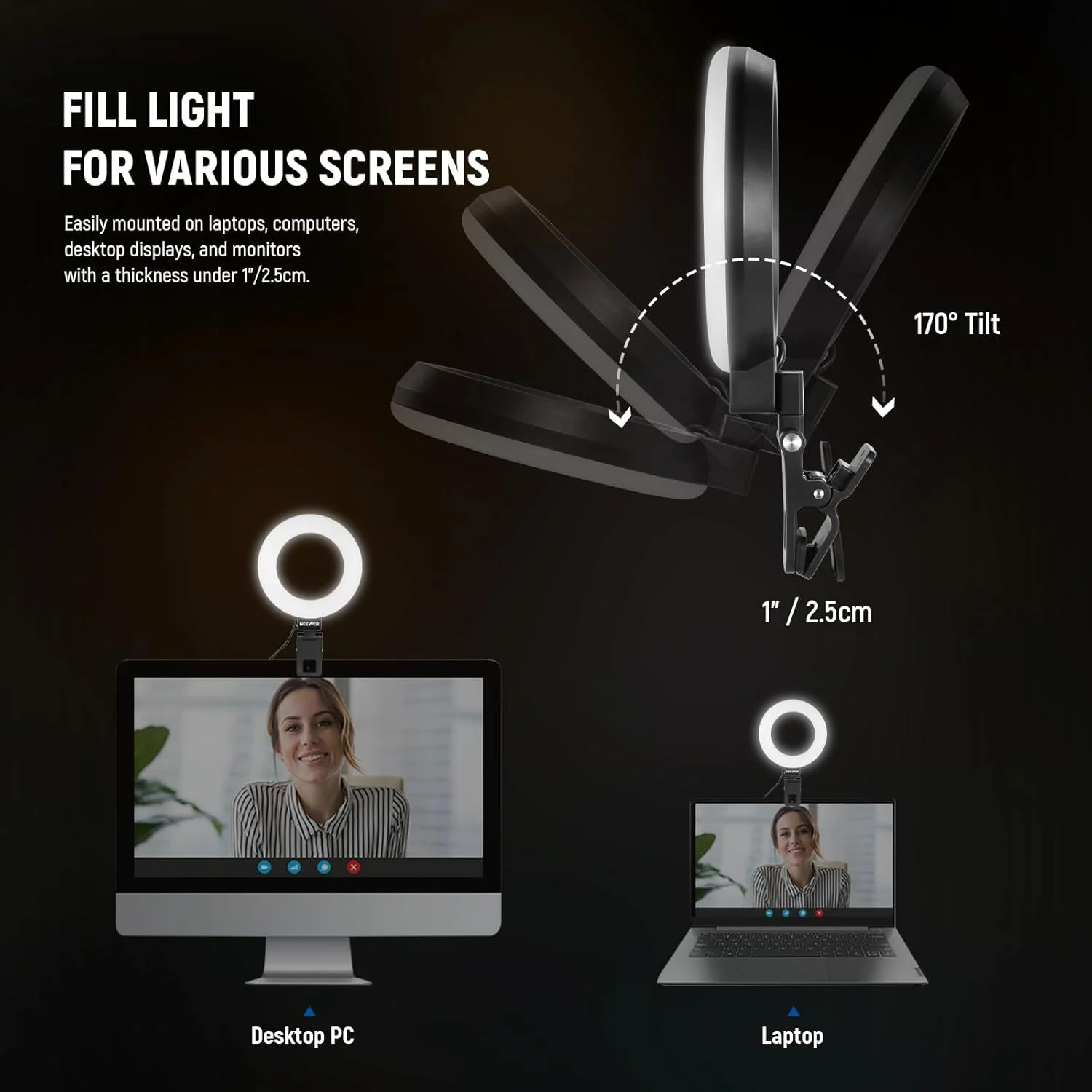 نور حلقه ای 5 اینچی NEEWER Basics BR60 با پایه سه پایه کوچک برای نور کنفرانس ویدیویی رومیزی، مجموعه گیره ای برای مانیتور، وب کم لپ تاپ کامپیوتر آرایش سلفی ضبط ویدیو، پارچه تمیز کننده نور حلقه ای 5 اینچی NEEWER Basics BR60 با پایه سه پایه کوچک برای نور کنفرانس ویدیویی رومیزی، مجموعه گیره ای برای مانیتور، وب کم لپ تاپ کامپیوتر آرایش سلفی ضبط ویدیو، پارچه تمیز کننده