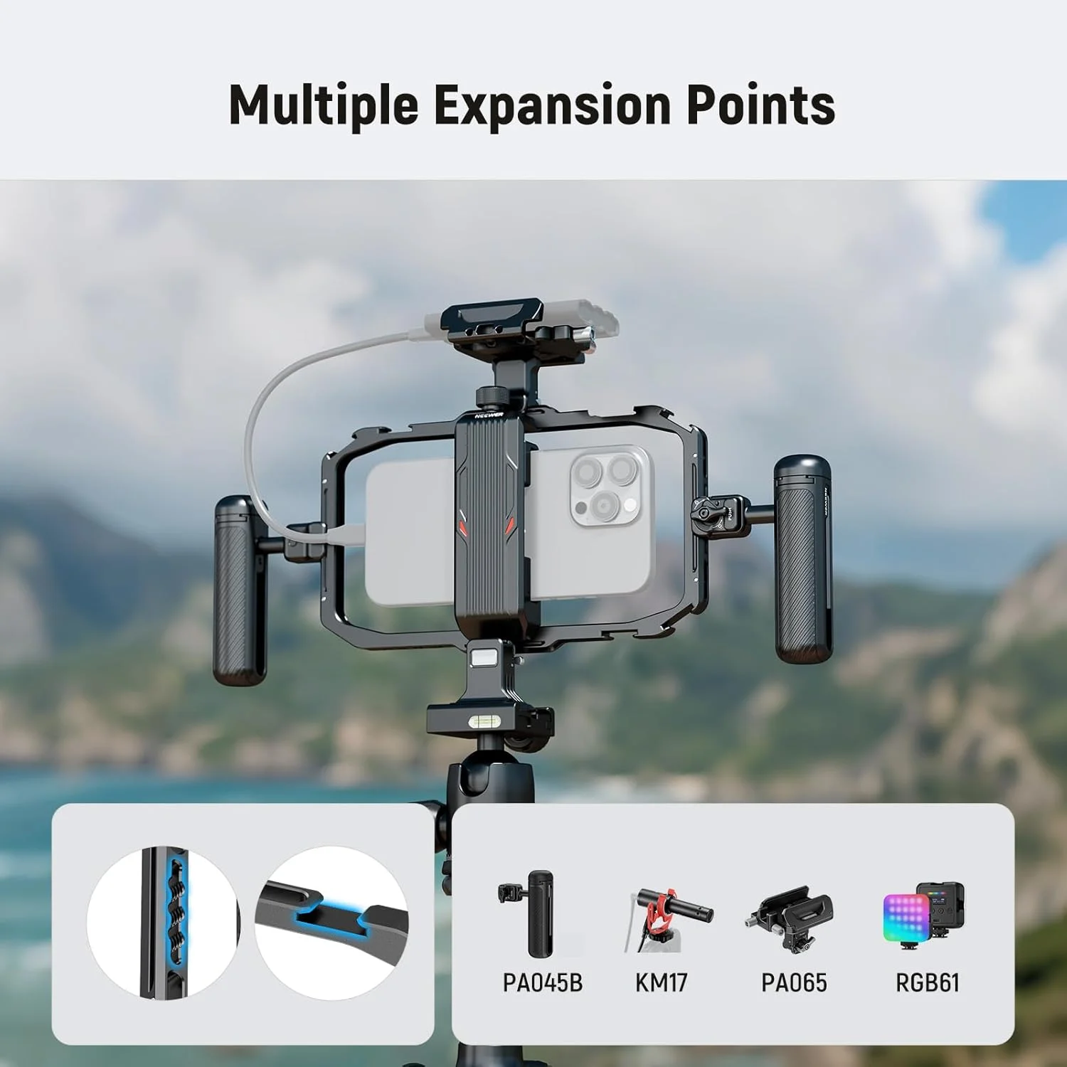 نگهدارنده یونیورسال گوشی موبایل نیوئر، ریگ فیلمبرداری گوشی هوشمند با مانت های رهاسازی سریع و کفشک های سرد، مناسب برای فیلمسازان، تولیدکنندگان ویدیوهای کوتاه، تولید محتوای تیک تاک و ولاگ، نگهدارنده تثبیت کننده ویدیو سازگار با آیفون و سامسونگ، مدل PA039 نگهدارنده یونیورسال گوشی موبایل نیوئر، ریگ فیلمبرداری گوشی هوشمند با مانت های رهاسازی سریع و کفشک های سرد، مناسب برای فیلمسازان، تولیدکنندگان ویدیوهای کوتاه، تولید محتوای تیک تاک و ولاگ، نگهدارنده تثبیت کننده ویدیو سازگار با آیفون و سامسونگ، مدل PA039