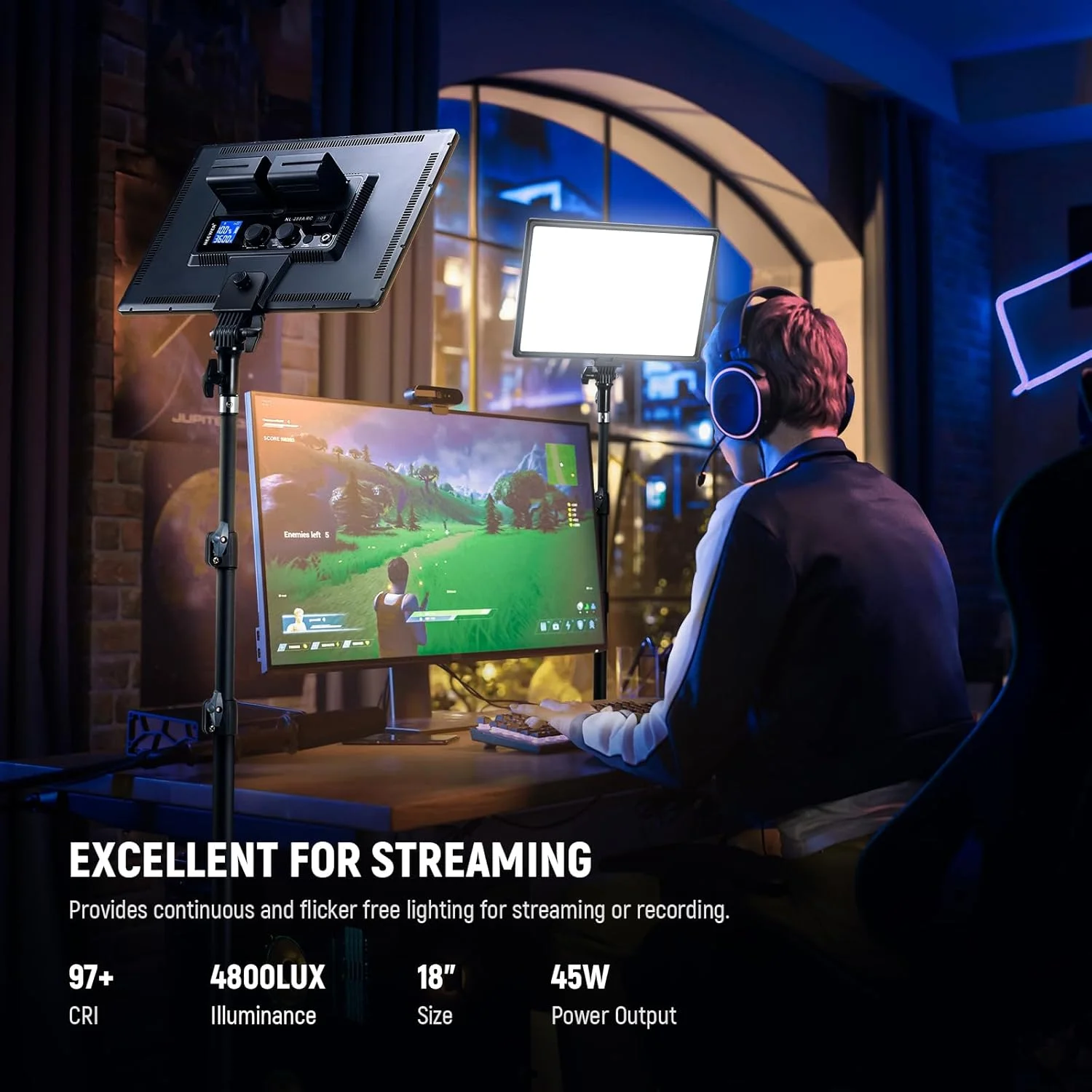 نور پنلی ال ای دی 18 اینچی Neewer، کیت نورپردازی اصلی با ریموت، 2 عدد 45 واتی با قابلیت تنظیم نور دو رنگ + پایه سه پایه، 3200K–5600K نور ملایم CRI 97+ 4800Lux برای استریم زنده بازی، عکاسی استودیویی، ضبط نور پنلی ال ای دی 18 اینچی Neewer، کیت نورپردازی اصلی با ریموت، 2 عدد 45 واتی با قابلیت تنظیم نور دو رنگ + پایه سه پایه، 3200K–5600K نور ملایم CRI 97+ 4800Lux برای استریم زنده بازی، عکاسی استودیویی، ضبط