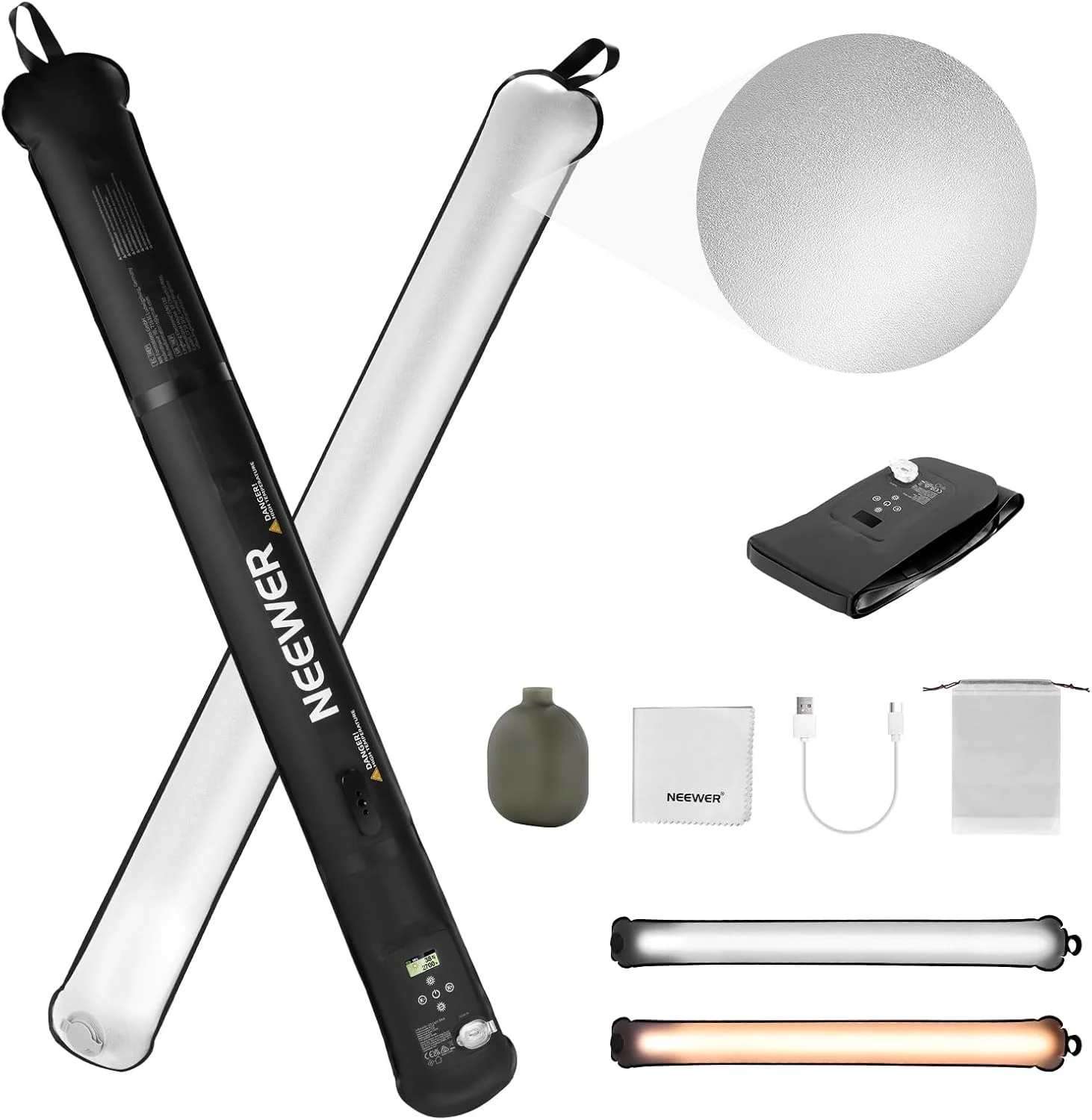 نور تیوب ال ای دی دستی 21 وات نیور BASICS، 90 سانتی متر، نورپردازی ویدیویی بادی TPU دو رنگ 2700-6500K، 12 جلوه 1300Lx CRI95 2500mAh برای عکاسی استودیویی و ضبط ویدیو، GC21B