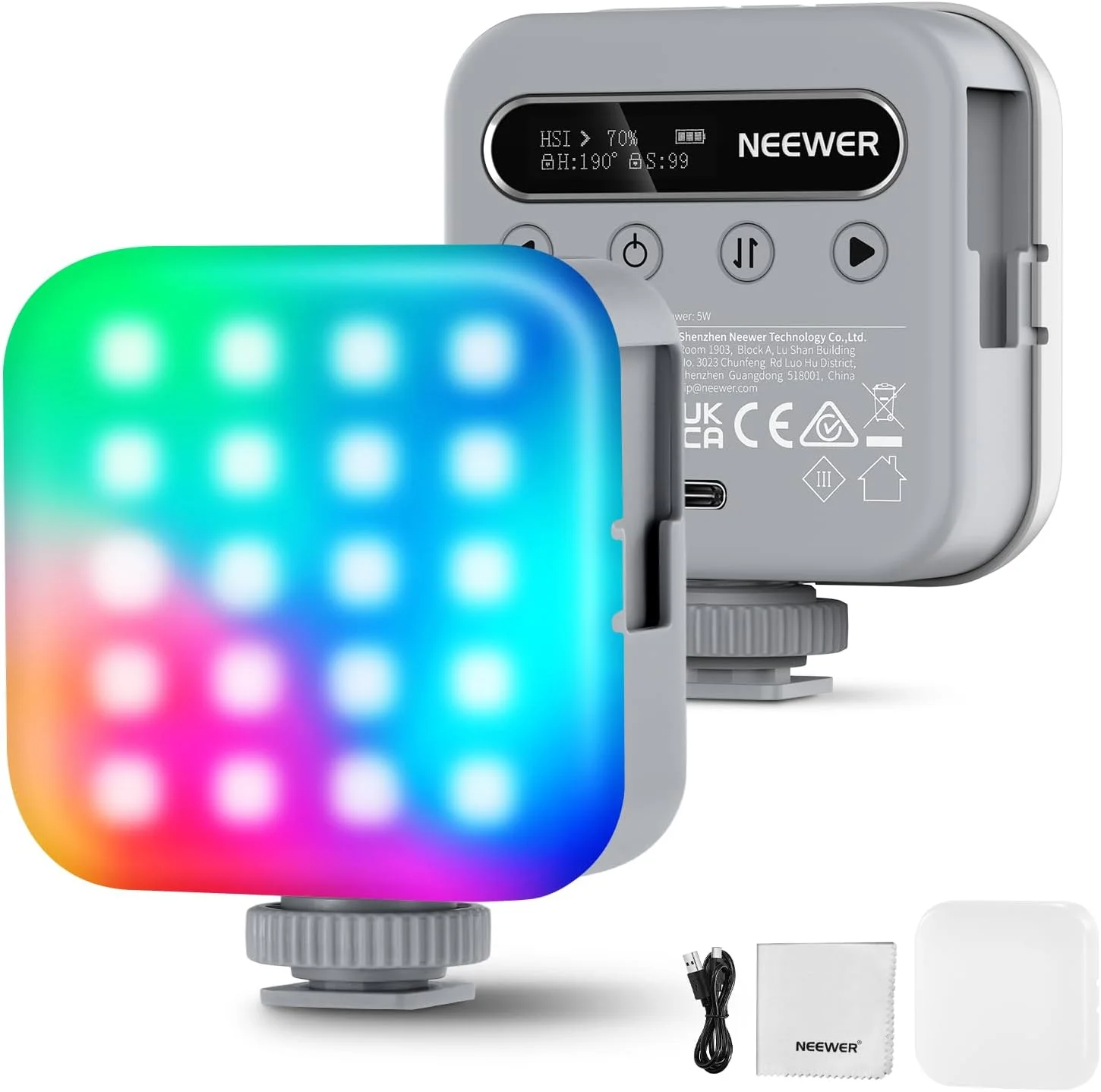 نور ویدئویی مغناطیسی RGB نیوئر BASICS BL60C، پنل LED کوچک قابل حمل تمام رنگی 360 درجه، نور سلفی دوربین، 2500-9000K CRI96+، 18 صحنه، 3 کفشک سرد، باتری 2000 میلی آمپر ساعتی برای عکاسی و استریمینگ