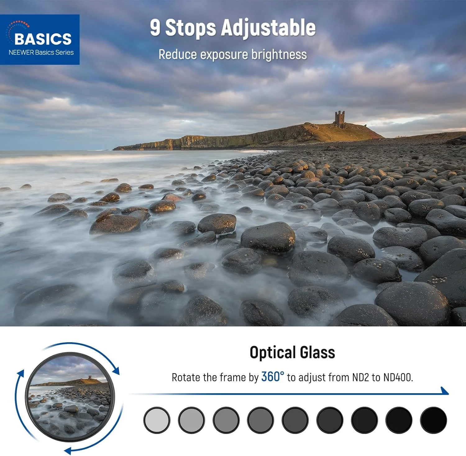 فیلتر متغیر ND با قطر 58 میلیمتر NEEWER BASICS، کاهش نور 1 تا 9 استاپ ND2-400، فیلتر خاکستری متغیر چرخشی، فیلتر چگالی خنثی با پوشش ضد اثر انگشت، فریم باریک برای لنزهای دوربین فیلتر متغیر ND با قطر 58 میلیمتر NEEWER BASICS، کاهش نور 1 تا 9 استاپ ND2-400، فیلتر خاکستری متغیر چرخشی، فیلتر چگالی خنثی با پوشش ضد اثر انگشت، فریم باریک برای لنزهای دوربین