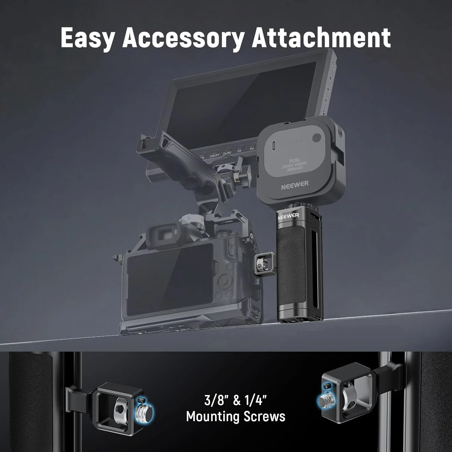 دسته جانبی دوربین NEEWER برای کیج دوربین، دسته سبک وزن ABS + PC با سیلیکون ضد لغزش، پیچ های 3/8 اینچ و 1/4 اینچ، پین تثبیت کننده ضد پیچش، بازوی قابل تنظیم عمودی، کفشک سرد، CA069H دسته جانبی دوربین NEEWER برای کیج دوربین، دسته سبک وزن ABS + PC با سیلیکون ضد لغزش، پیچ های 3/8 اینچ و 1/4 اینچ، پین تثبیت کننده ضد پیچش، بازوی قابل تنظیم عمودی، کفشک سرد، CA069H