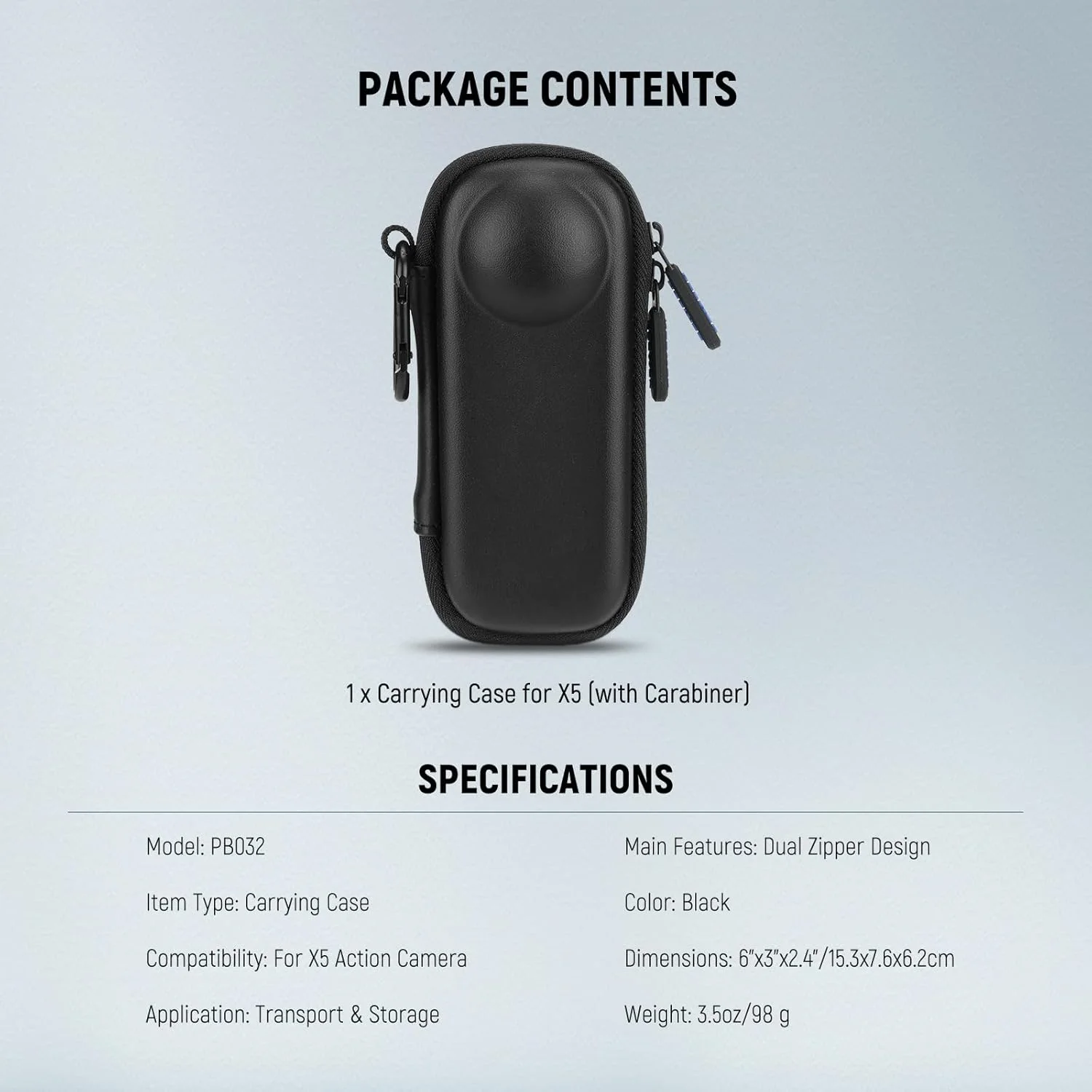 کیف حمل دوربین NEEWER BASICS سازگار با Insta 360 X5، کیف محافظ کوچک و قابل حمل با پوسته سخت و کارابین، لوازم جانبی دوربین اکشن سازگار با Insta360 X5، مدل PB032 کیف حمل دوربین NEEWER BASICS سازگار با Insta 360 X5، کیف محافظ کوچک و قابل حمل با پوسته سخت و کارابین، لوازم جانبی دوربین اکشن سازگار با Insta360 X5، مدل PB032