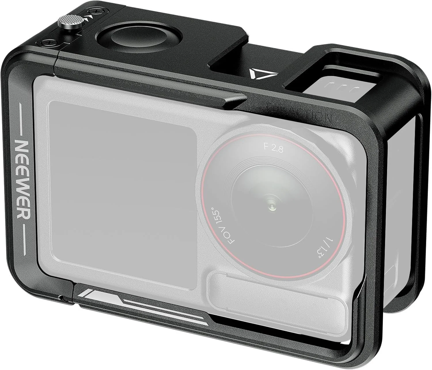 محافظ فلزی دوربین اکشن نیور مدل AC014 مناسب برای Osmo Action 5 Pro / 4/3، با درگاه نصب فلاش و میکروفون، رزوه ¼ اینچی و دکمه شاتر