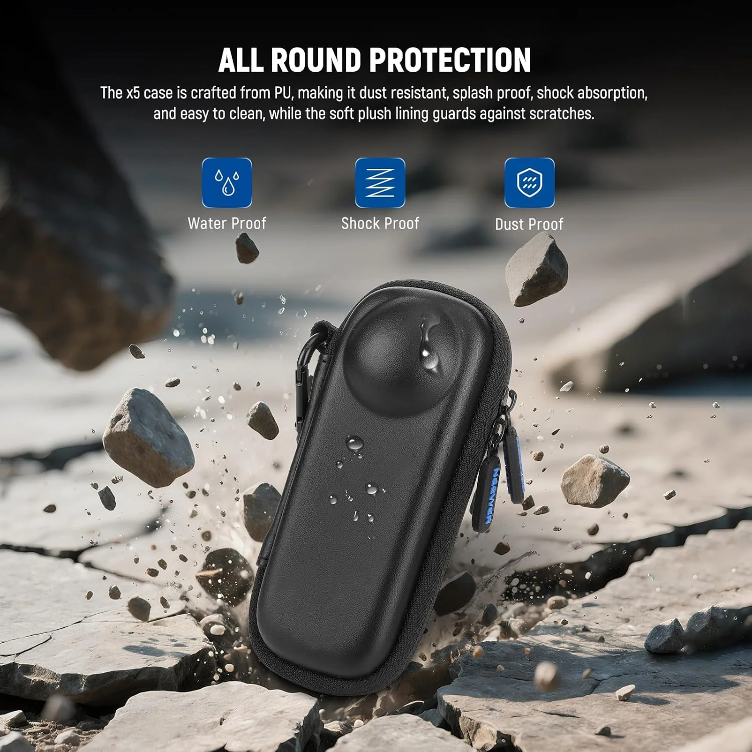 کیف حمل دوربین NEEWER BASICS سازگار با Insta 360 X5، کیف محافظ کوچک و قابل حمل با پوسته سخت و کارابین، لوازم جانبی دوربین اکشن سازگار با Insta360 X5، مدل PB032 کیف حمل دوربین NEEWER BASICS سازگار با Insta 360 X5، کیف محافظ کوچک و قابل حمل با پوسته سخت و کارابین، لوازم جانبی دوربین اکشن سازگار با Insta360 X5، مدل PB032