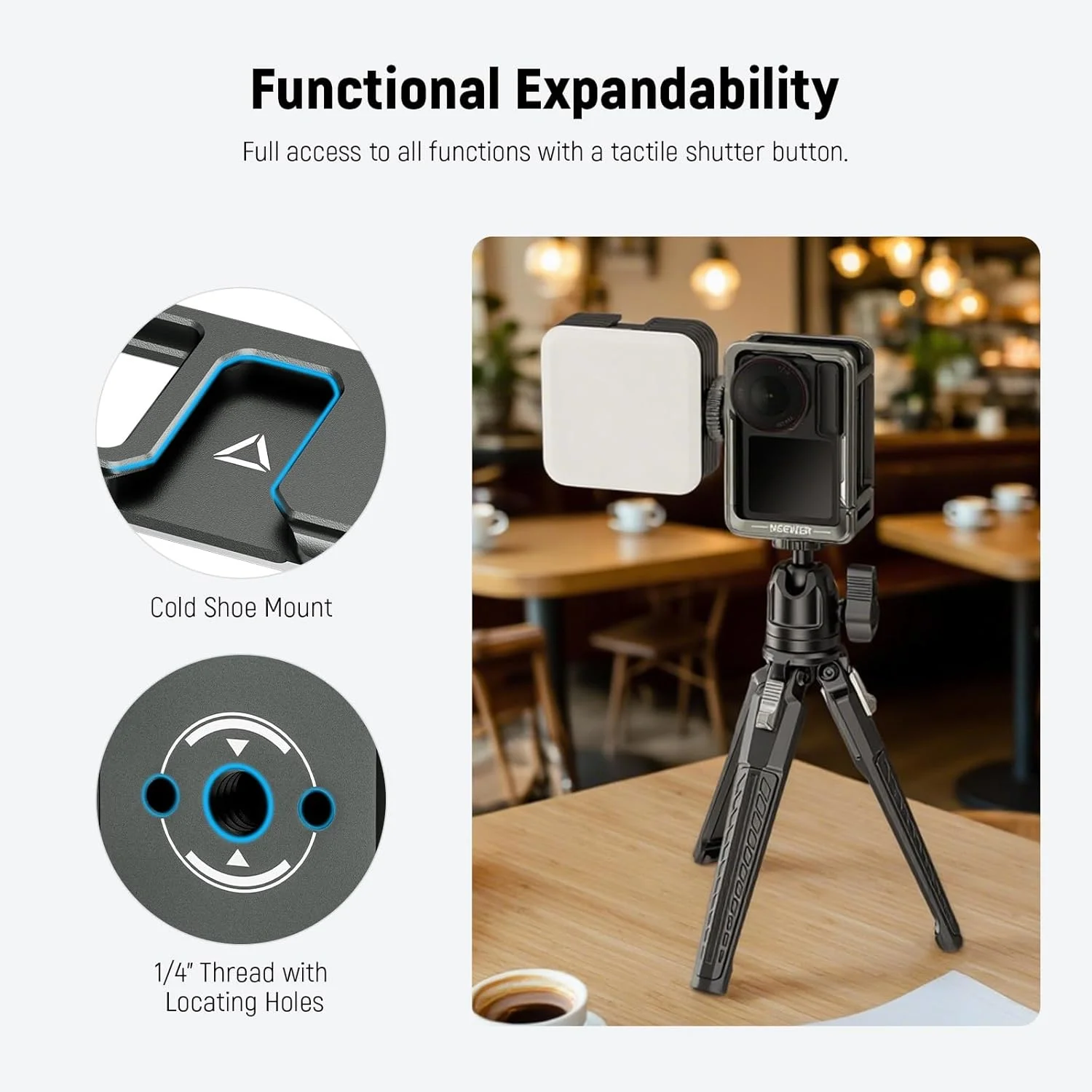 محافظ فلزی دوربین اکشن نیور مدل AC014 مناسب برای Osmo Action 5 Pro / 4/3، با درگاه نصب فلاش و میکروفون، رزوه ¼ اینچی و دکمه شاتر محافظ فلزی دوربین اکشن نیور مدل AC014 مناسب برای Osmo Action 5 Pro / 4/3، با درگاه نصب فلاش و میکروفون، رزوه ¼ اینچی و دکمه شاتر