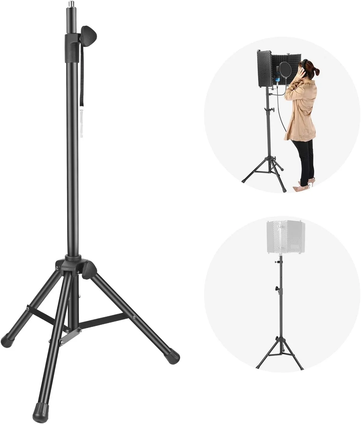 پایه میکروفون سه پایه محافظ باد NEEWER NW002-1 با لوله آلومینیومی، پایه های ضد لغزش، ارتفاع قابل تنظیم 165.5 سانتی متر، پایه برای پشتیبانی از محافظ صوتی در استودیو (مشکی)