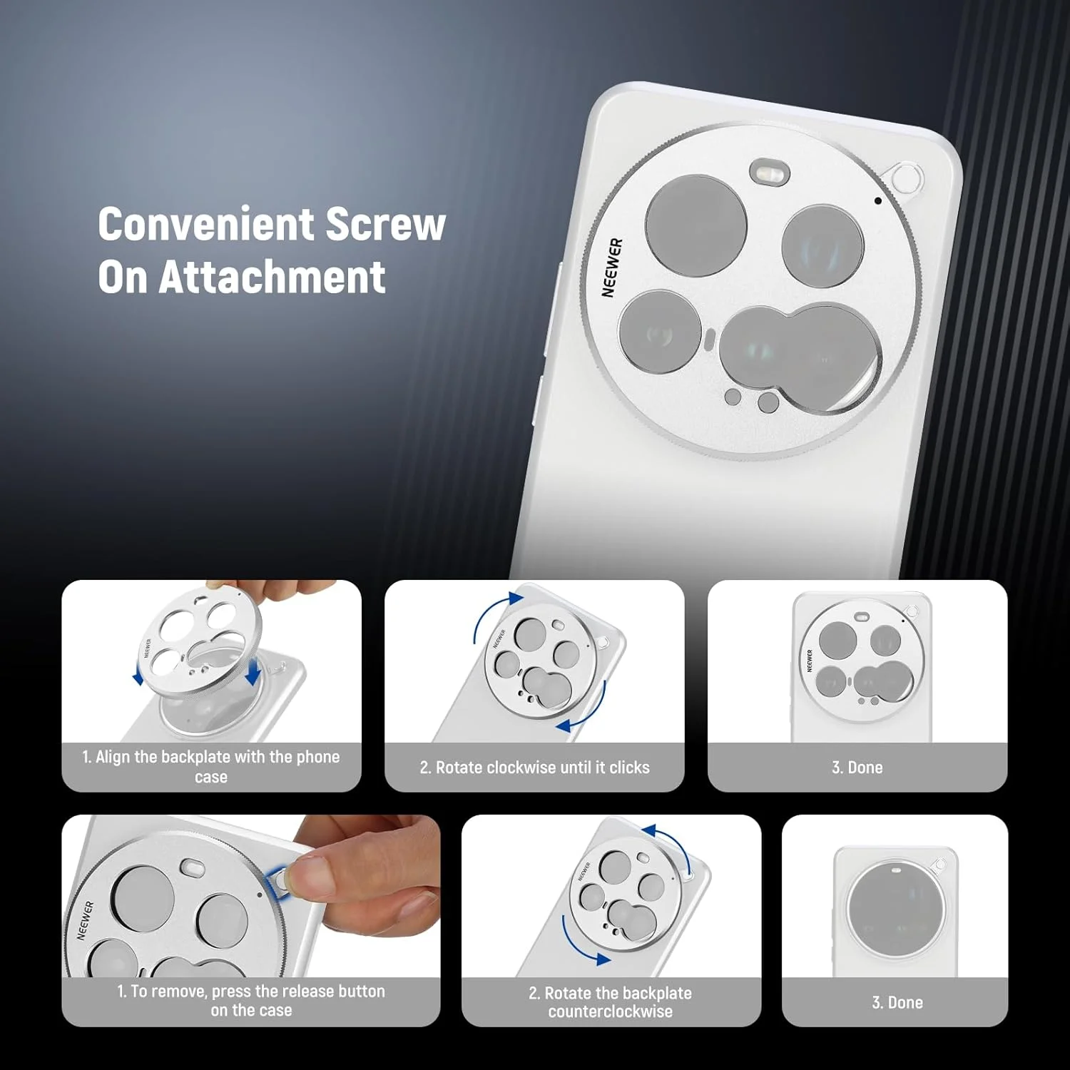 پلیت پشتی لنز 15 Ultra نیور، آلومینیومی با رزوه 17 میلیمتری، نگهدارنده آداپتور لنز تلفن برای دوربینهای اصلی و تله فوتو، سازگار با قاب اصلی گوشی Xiaomi 15 Ultra، PA111 (نقرهای) پلیت پشتی لنز 15 Ultra نیور، آلومینیومی با رزوه 17 میلیمتری، نگهدارنده آداپتور لنز تلفن برای دوربینهای اصلی و تله فوتو، سازگار با قاب اصلی گوشی Xiaomi 15 Ultra، PA111 (نقرهای)