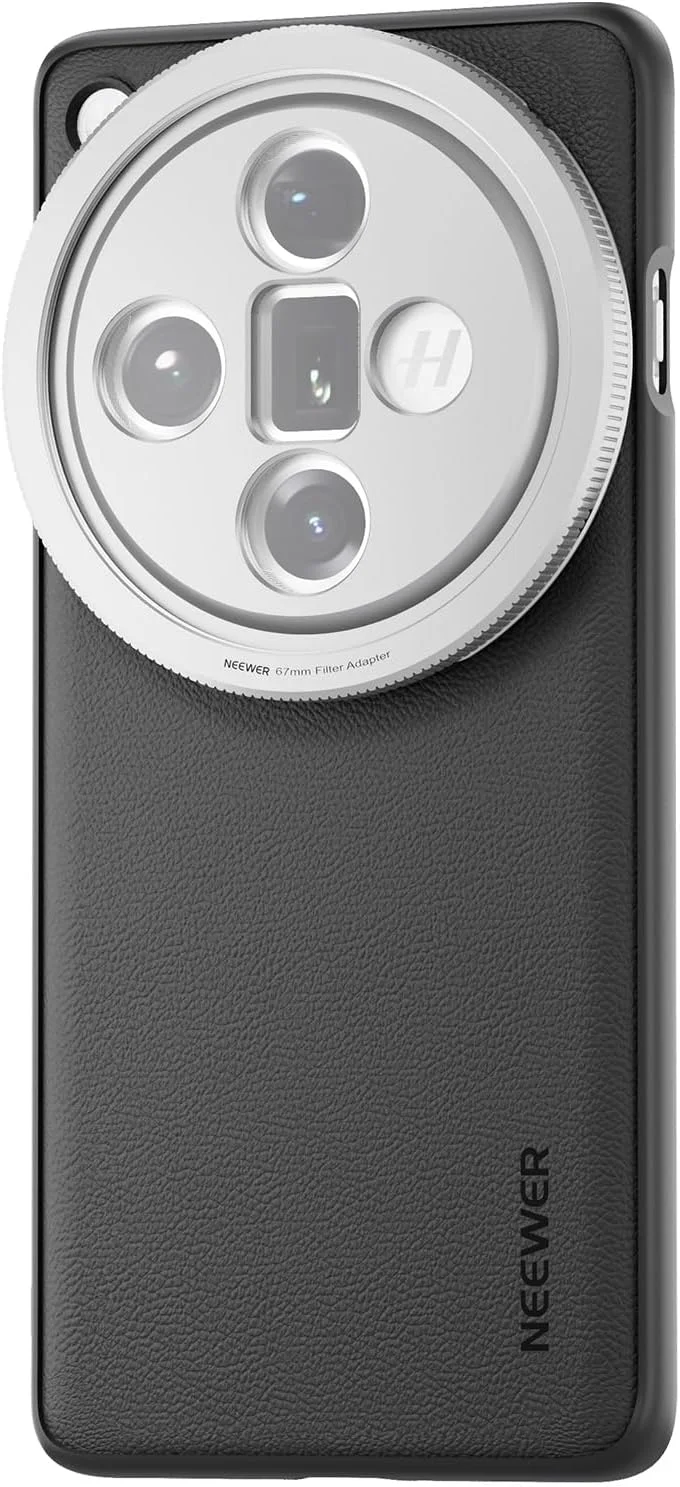 محافظ گوشی موبایل نیوور سازگار با اوپو Find X7 Ultra، کاور چرمی مصنوعی TPU + PC مقاوم با مانت لنز 17 میلی‌متری و آداپتور فیلتر 67 میلی‌متری برای شارژ بی‌سیم، PA116 مشکی + نقره‌ای