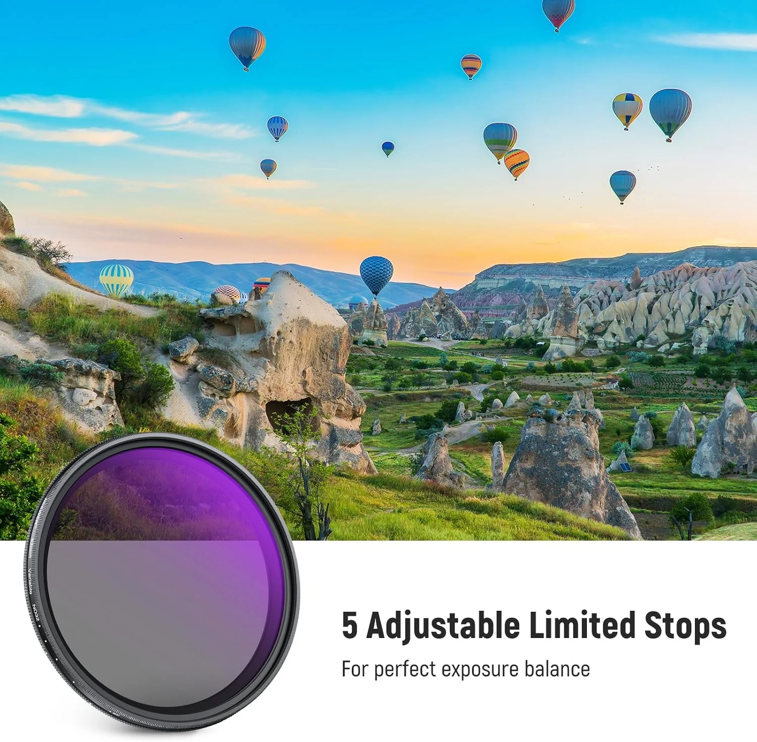 فیلتر ND متغیر 62 میلی‌متری NEEWER به همراه درپوش لنز و پارچه تمیزکننده، ND2-32 (1-5 استاپ) تنظیم دقیق چگالی خنثی، شیشه اپتیکال چند لایه، لوازم جانبی عکاسی دوربین