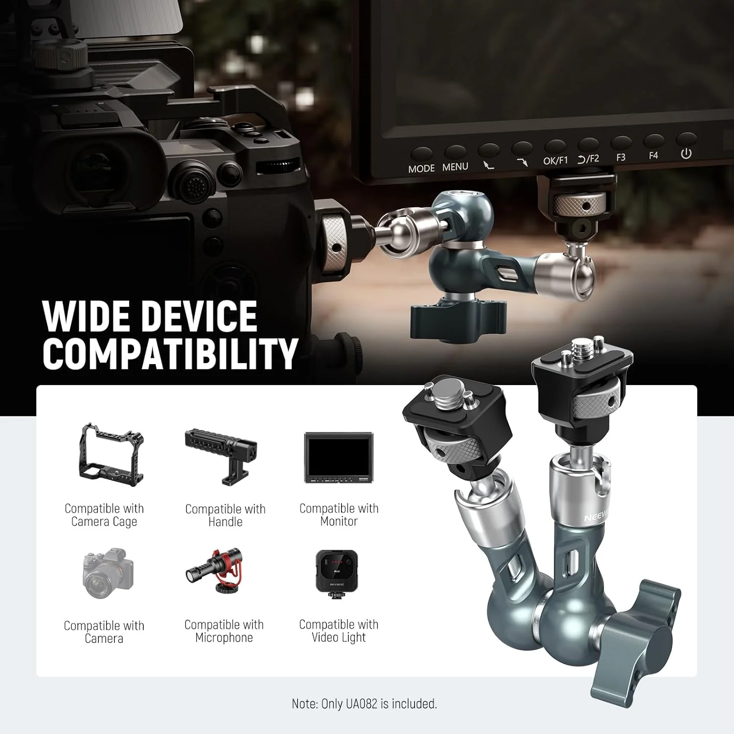 بازوی جادویی مفصلی 7 اینچی NEEWER، پایه مانیتور دوربین با سرهای توپی و پین های ضد پیچش، پیچ های 1/4 و 3/8 اینچی برای دوربین DSLR، دوربین اکشن، وب کم، نور ویدئو، سازگار با قفس SmallRig، حداکثر بار 3 کیلوگرم، UA082